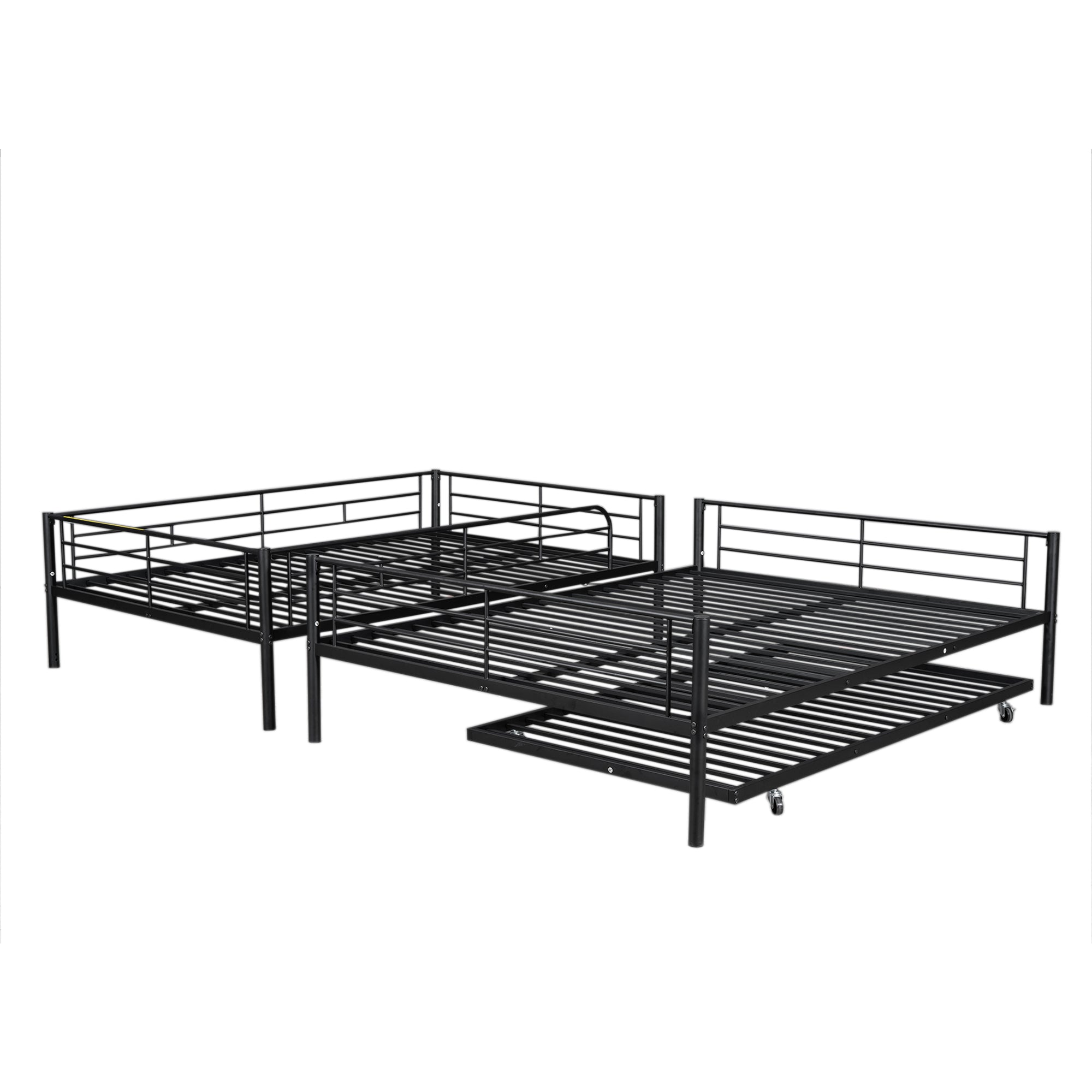 Full XL Over Queen Metal Bunk Bed with Trundle, Black