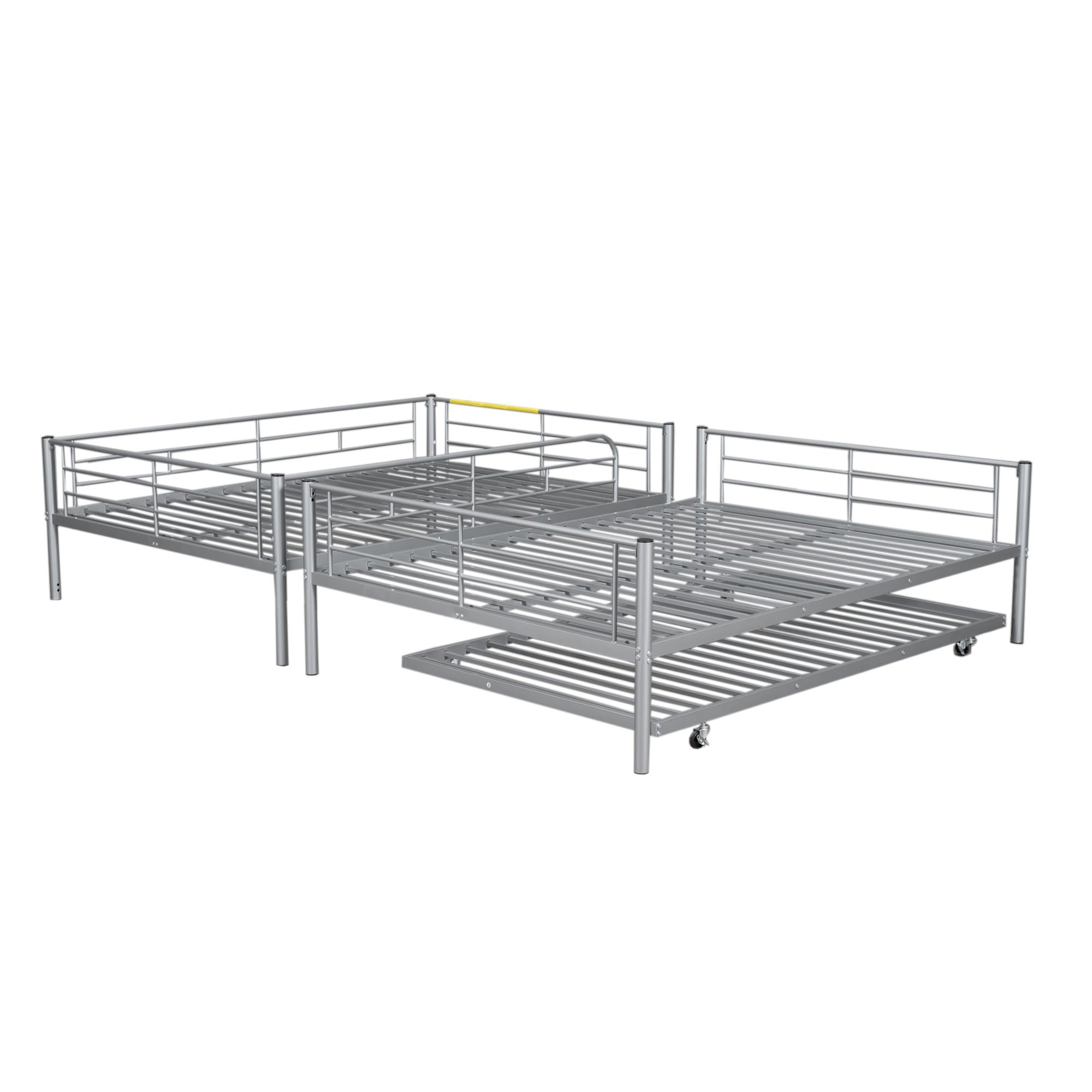 Full Over Full Metal Bunk Bed with Trundle, Silver