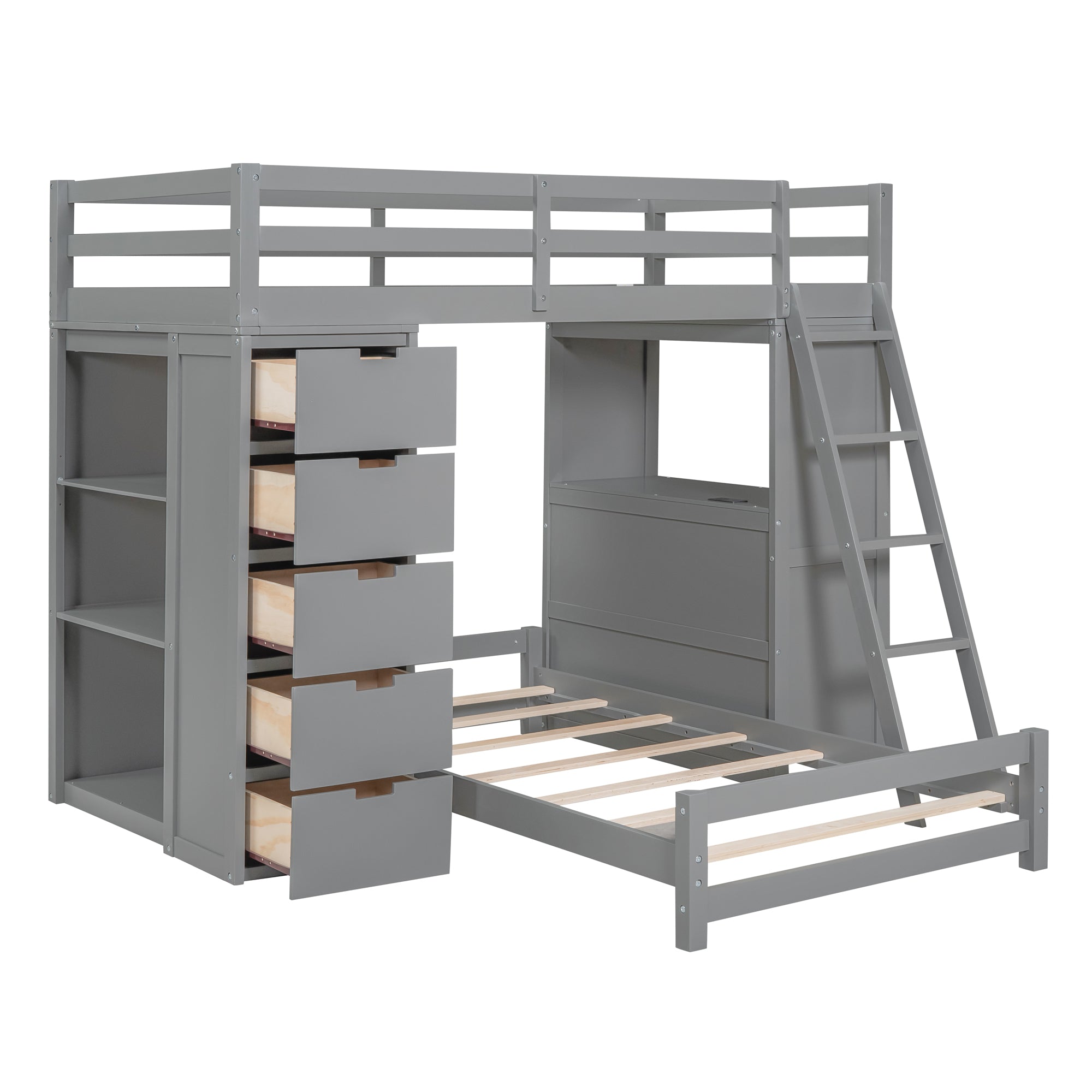 Twin over Twin Bunk Bed with LED Light and USB Ports, Gray