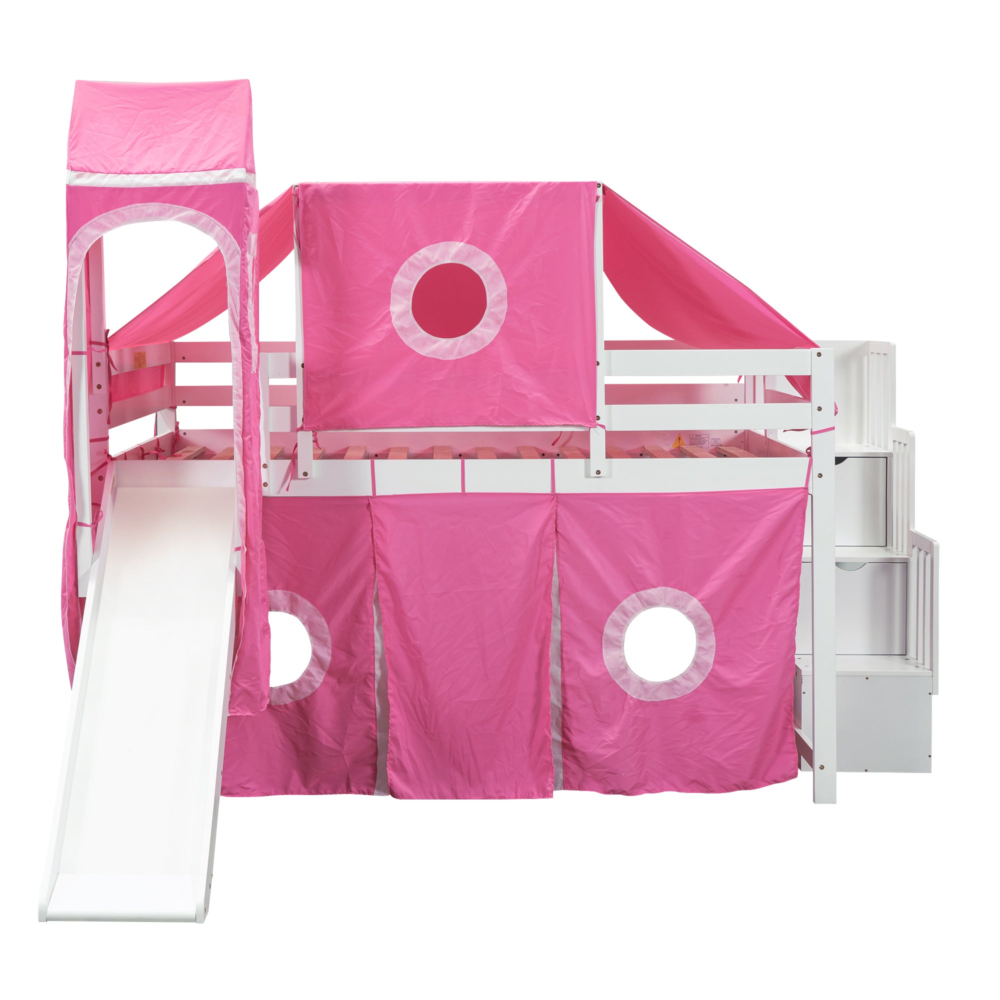 Full Size Loft Bed with Tent and Tower - Pink