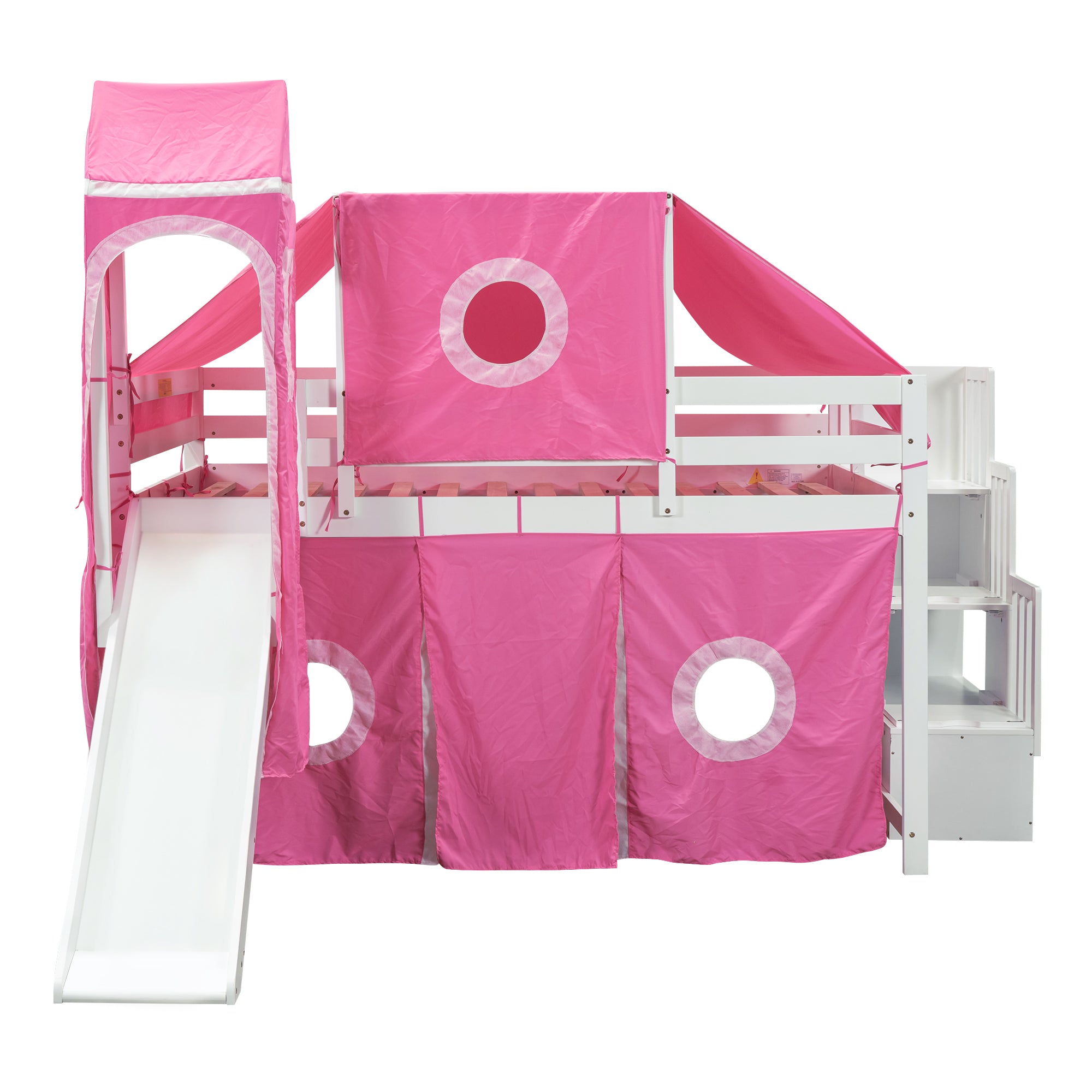 Full Size Loft Bed with Tent and Tower - Pink