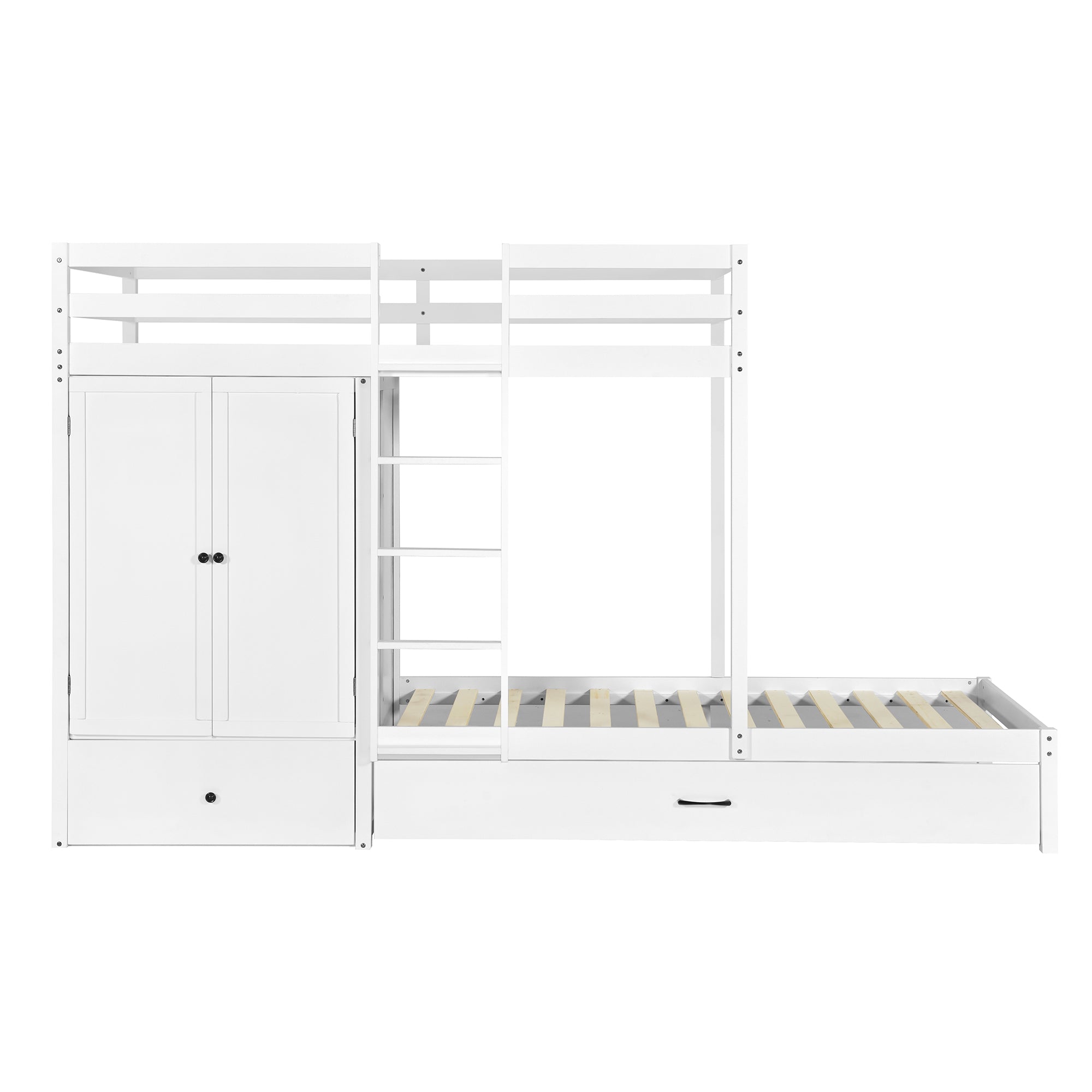 Twin-over-twin Bunk Bed with Wardrobe, Drawers and Shelves, White