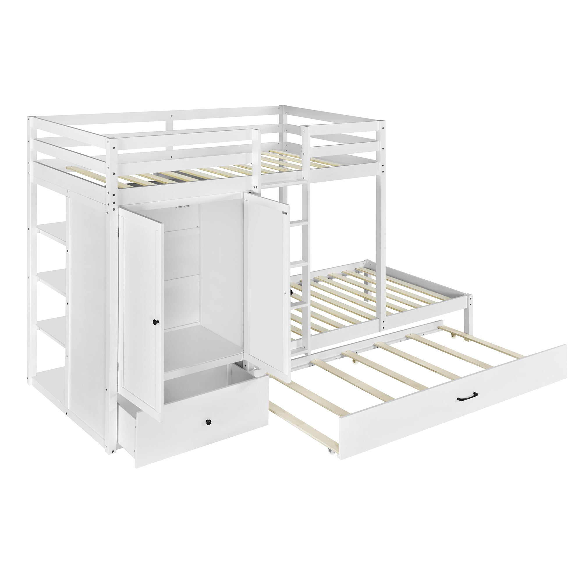 Twin-over-twin Bunk Bed with Wardrobe, Drawers and Shelves, White