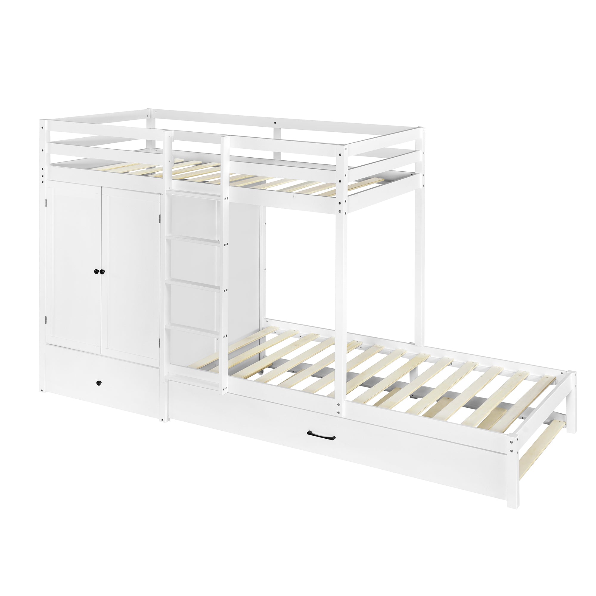 Twin-over-twin Bunk Bed with Wardrobe, Drawers and Shelves, White