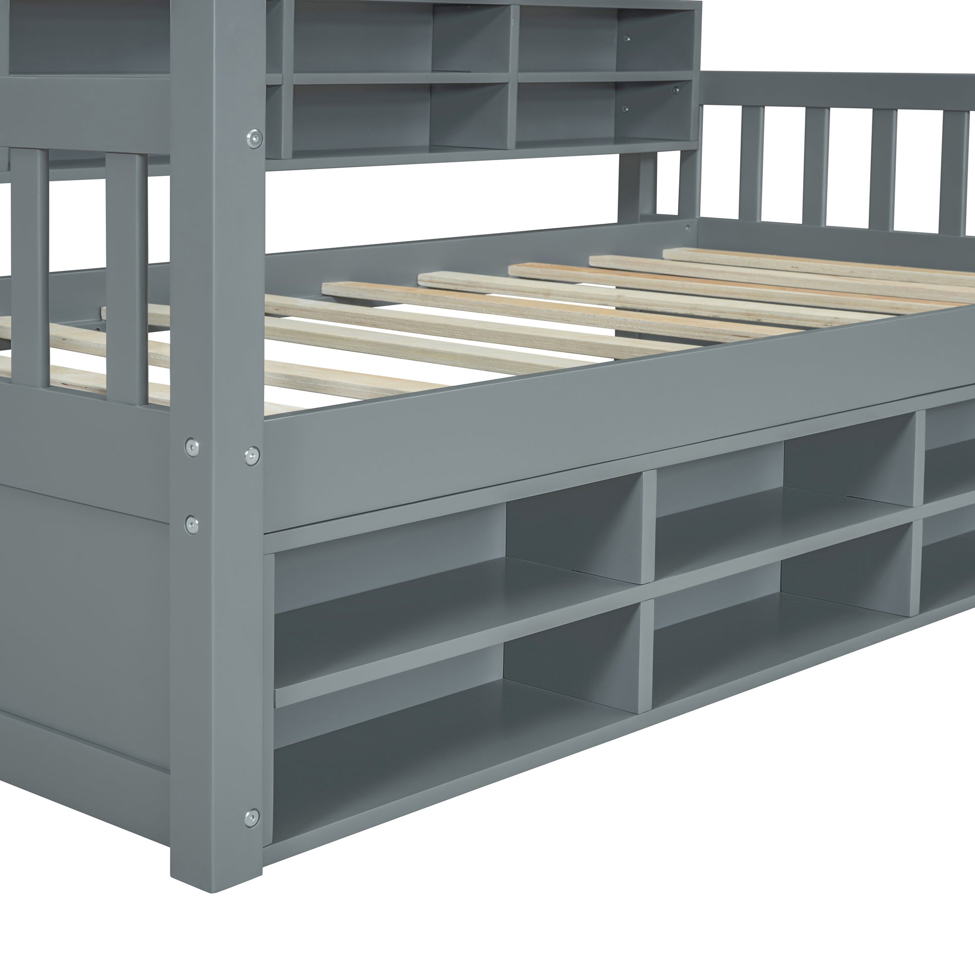 Twin Size Wooden House Bed with Shelves and a Mini-cabinet, Gray