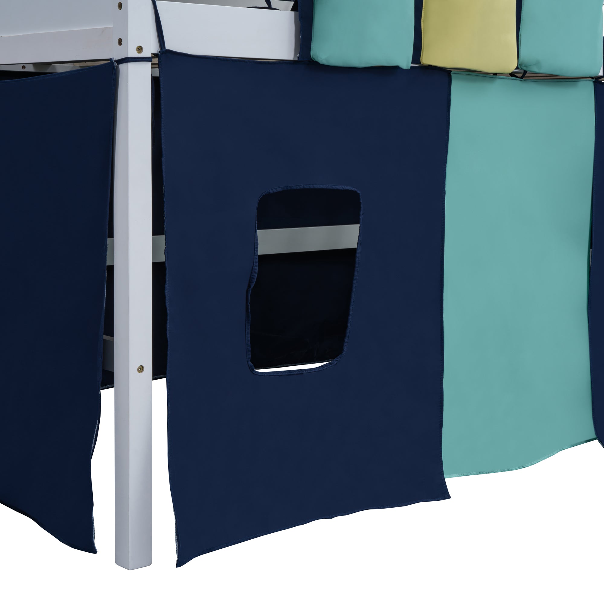 Twin Size Loft Bed with Tent and Tower  and  Three Pockets- Blue