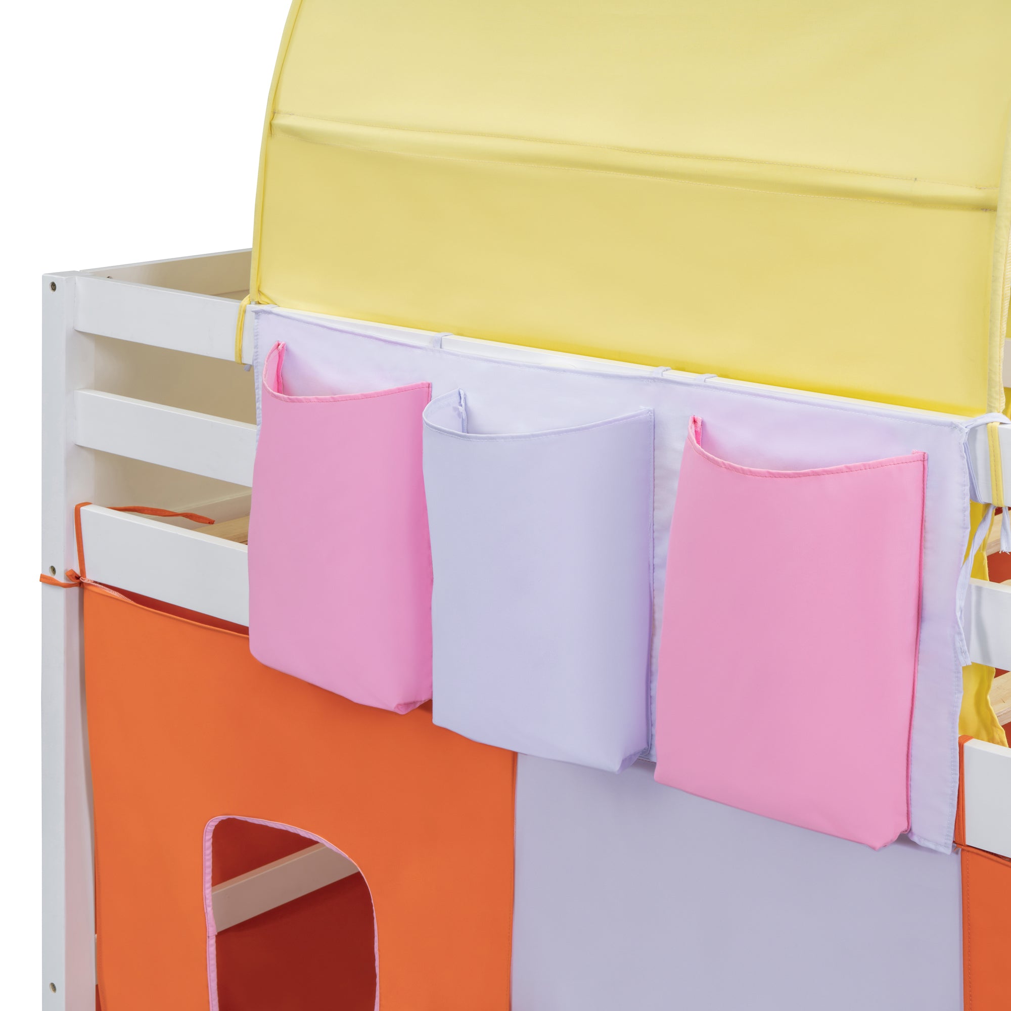 Twin Size Loft Bed with Tent and Tower  and  Three Pockets- Orange