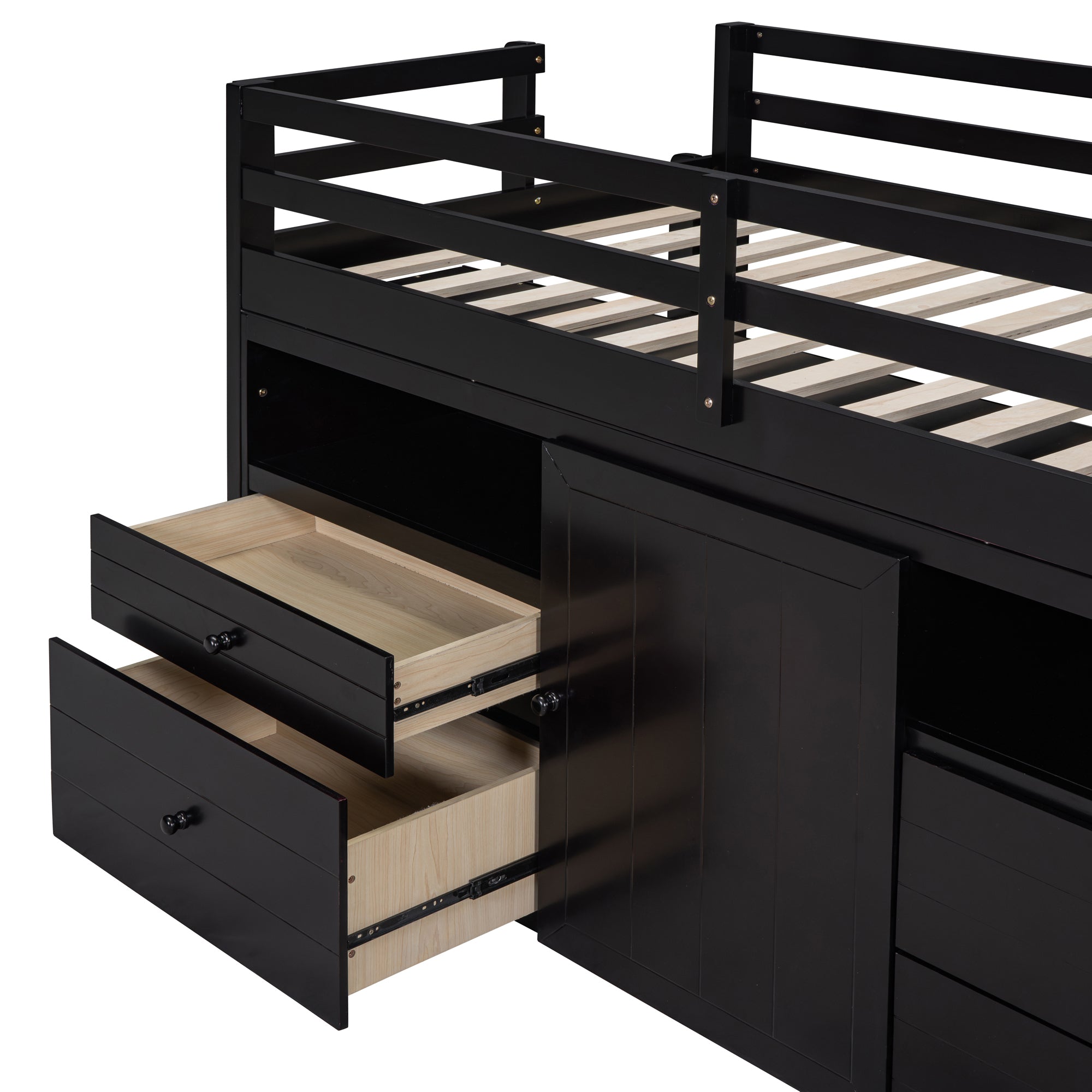 Twin Size Loft Bed with 4 Drawers, Underneath Cabinet and Shelves, Espresso