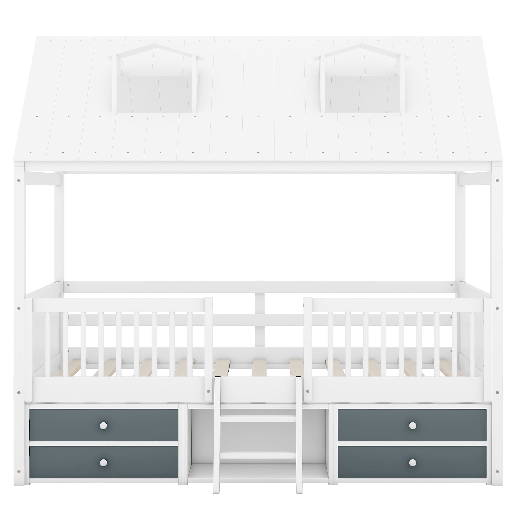 Full Size Wood Bed House Bed Frame,White