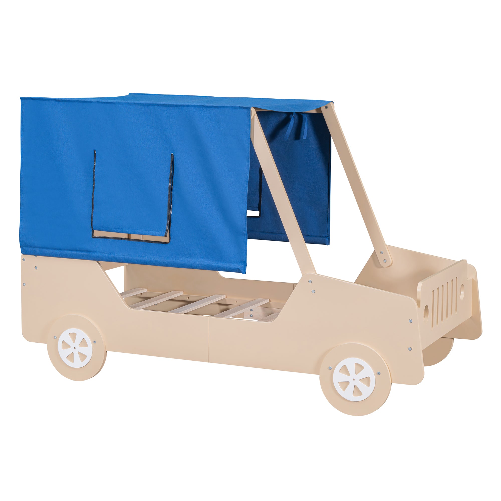 Twin Size Car Shaped Bed with Tents,Natural