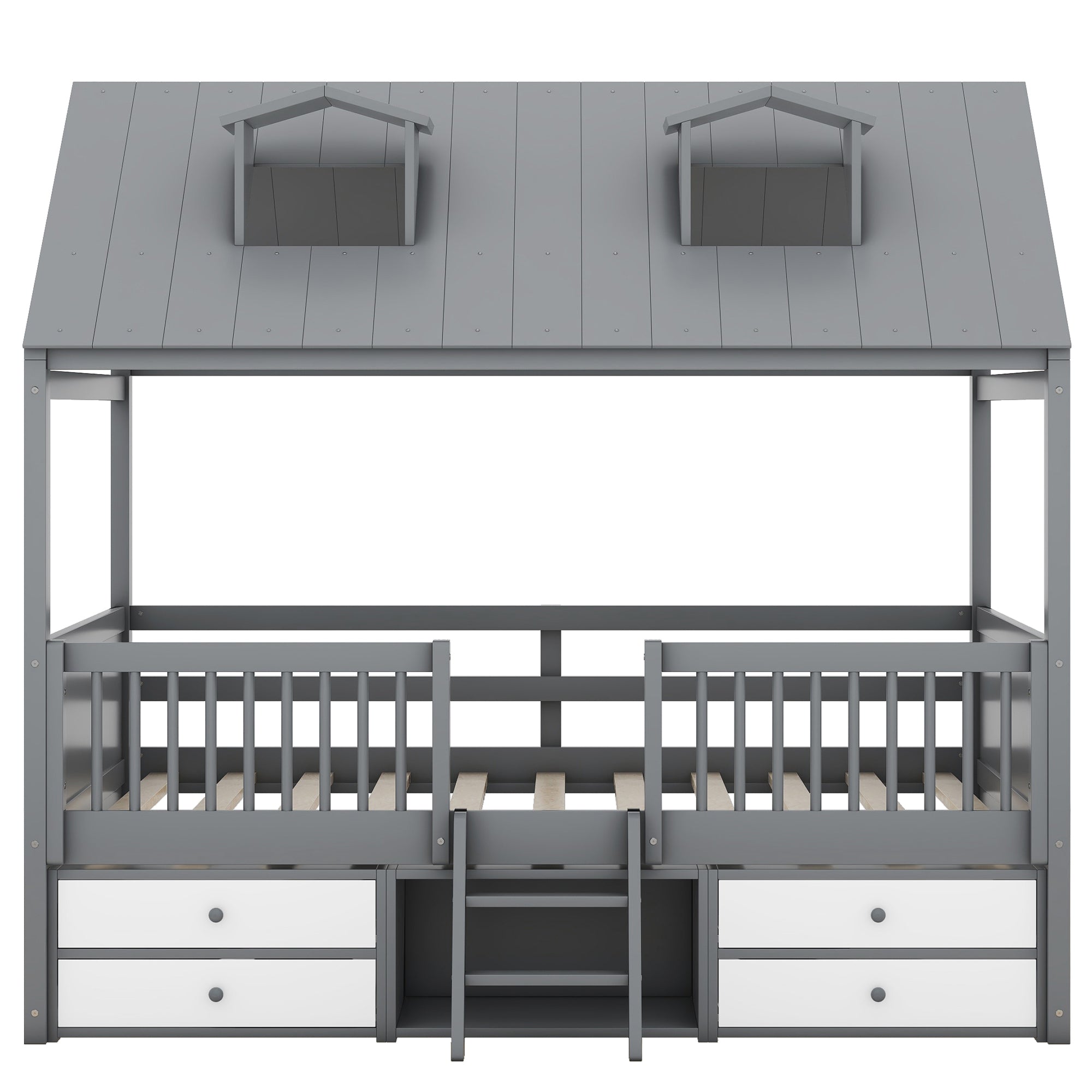 Full Size Wood Bed House Bed Frame,Gray