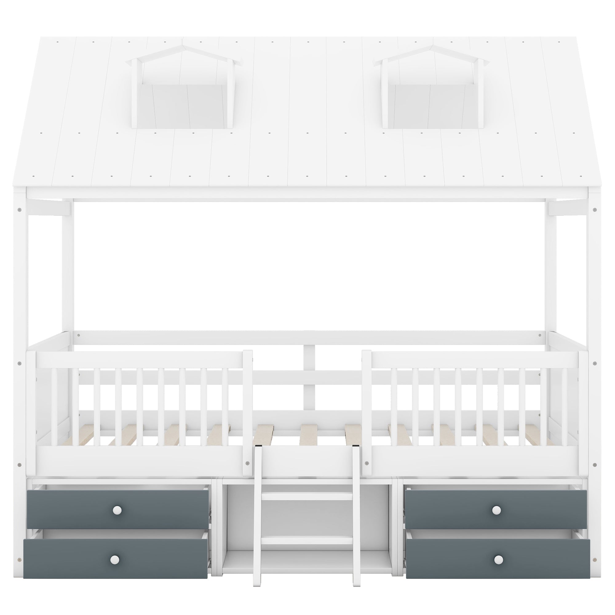 Full Size Wood Bed House Bed Frame,White