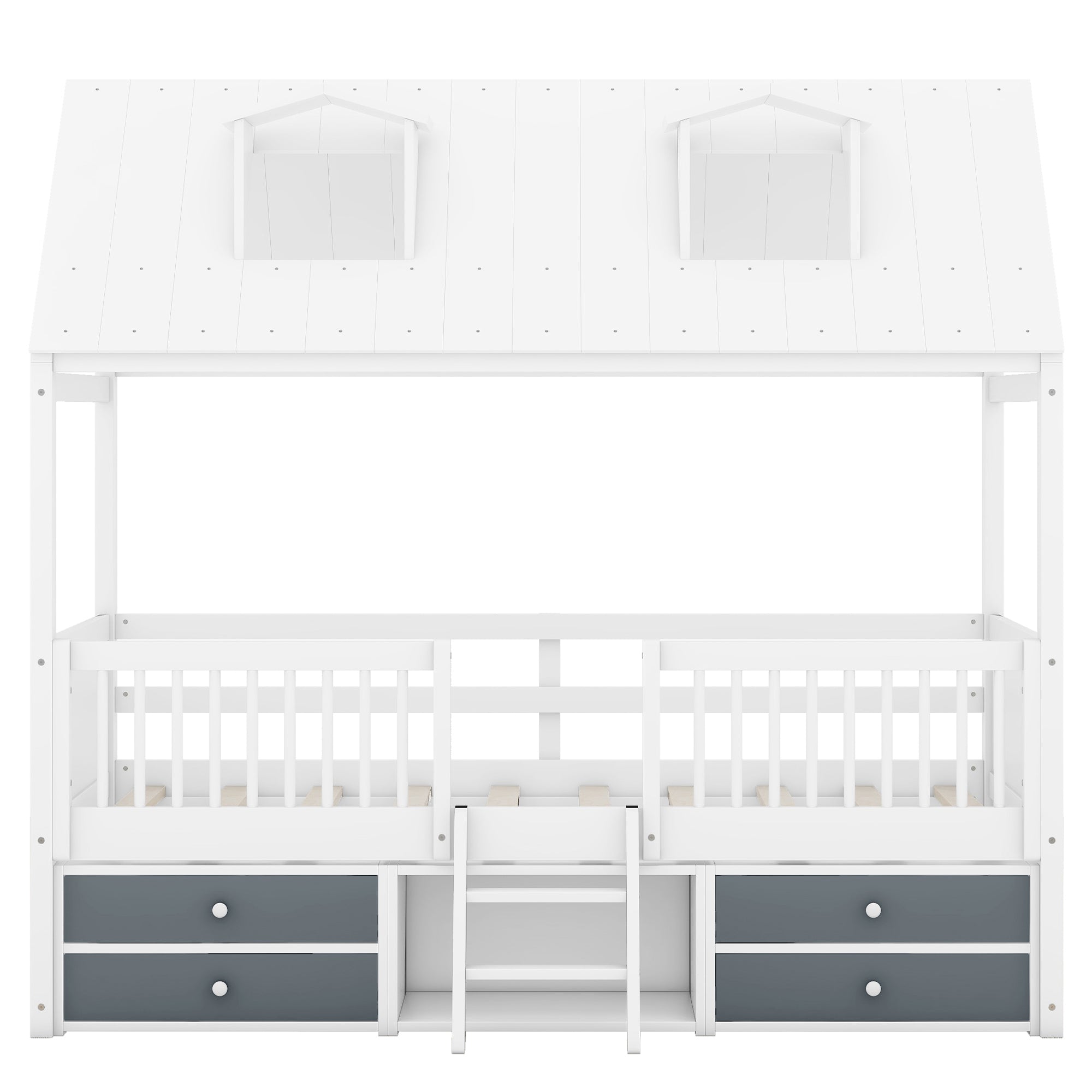 Twin Size Wood Bed House Bed Frame,White