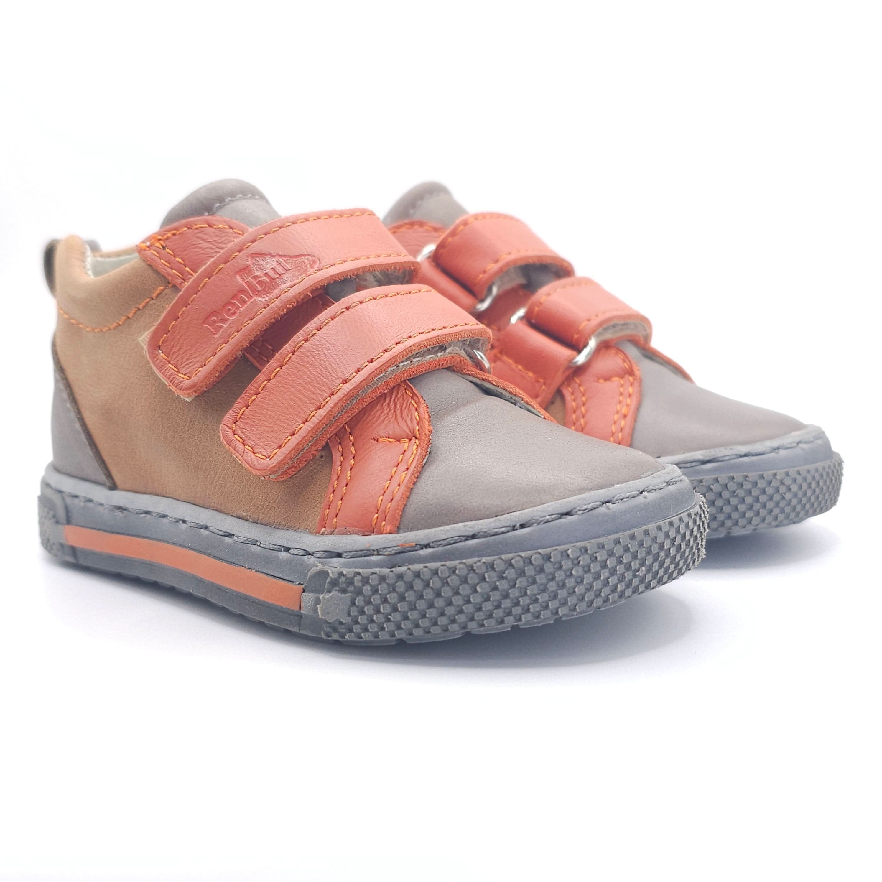Boys Double Velcro Shoe In Orange And Brown