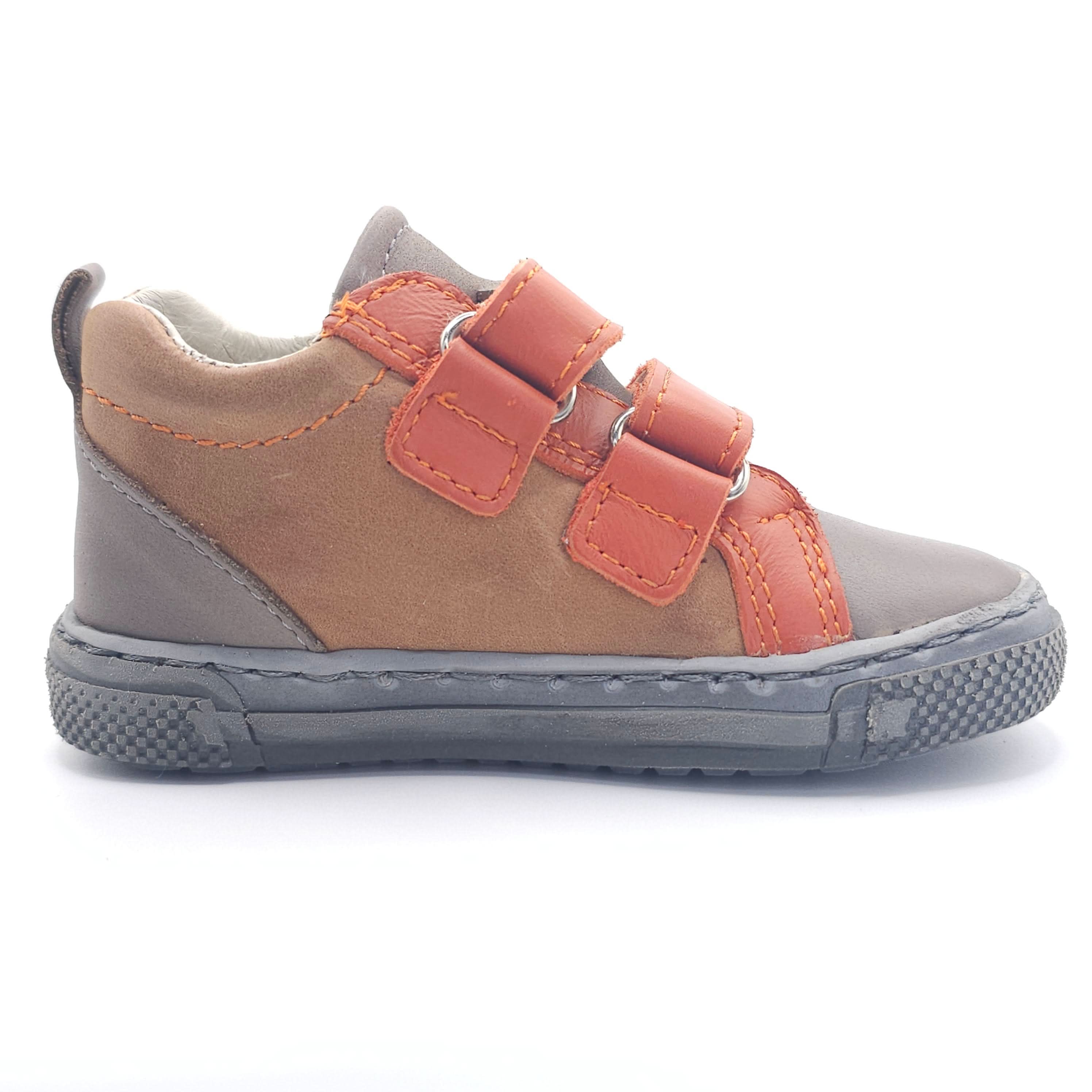 Boys Double Velcro Shoe In Orange And Brown