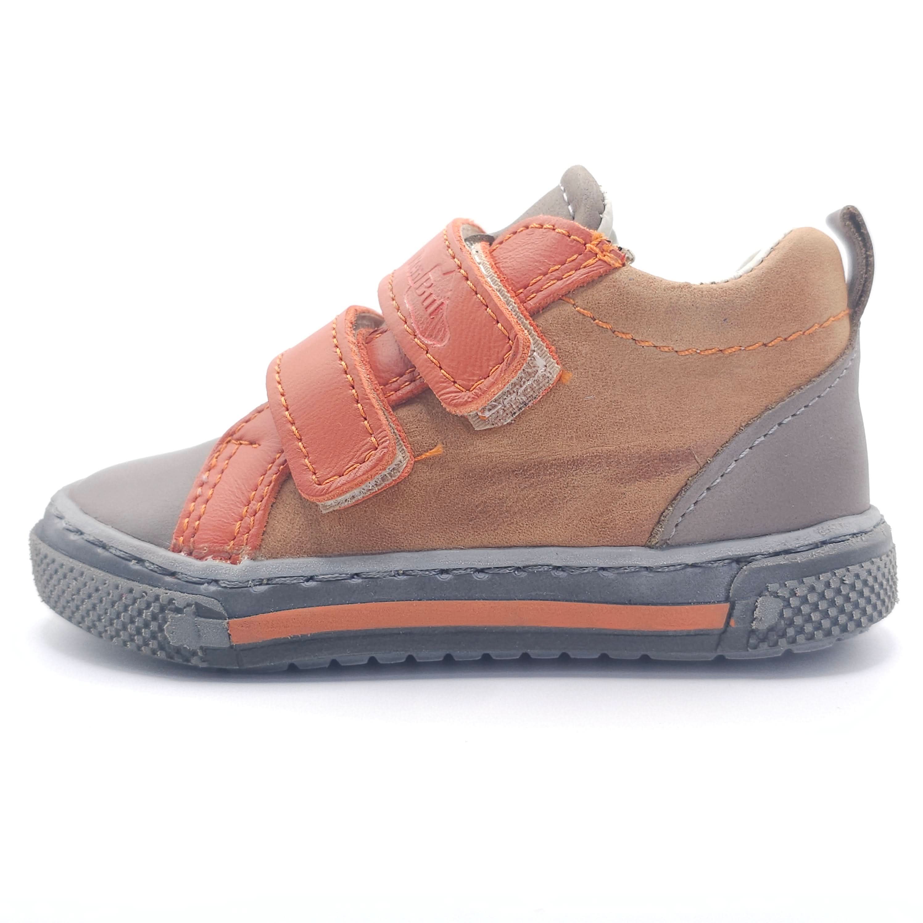 Boys Double Velcro Shoe In Orange And Brown