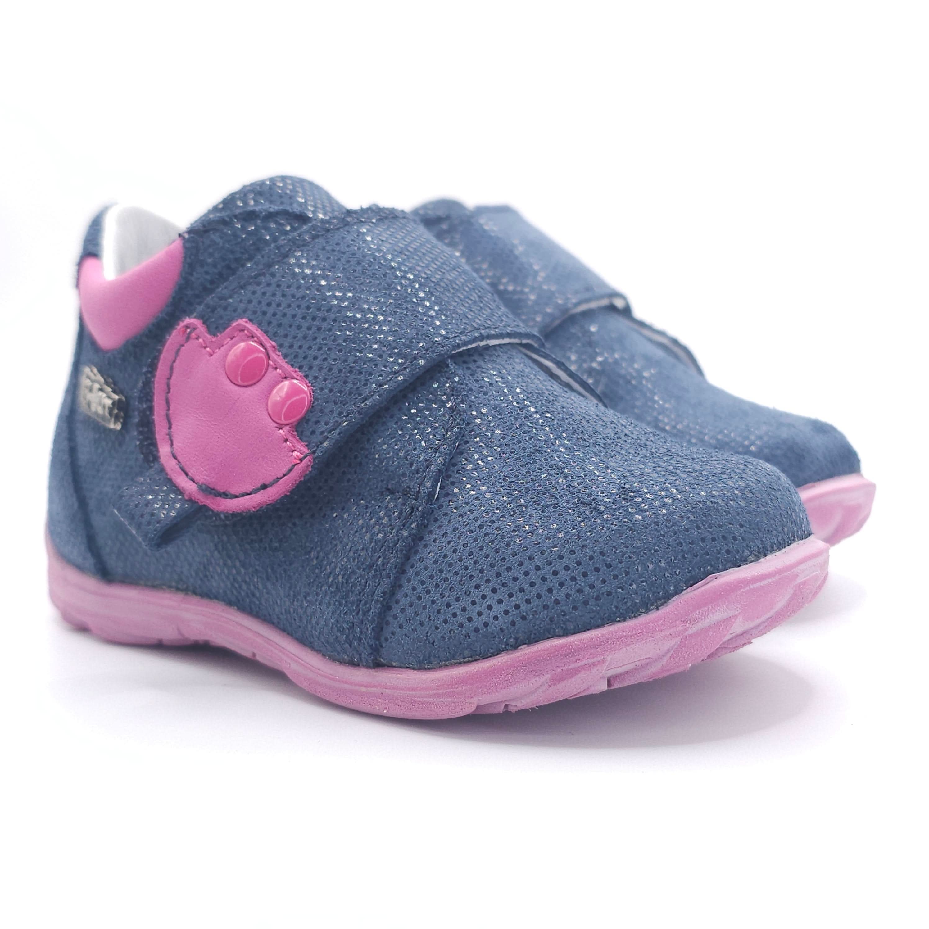 Girls Velcro Shoe In Navy And Pink