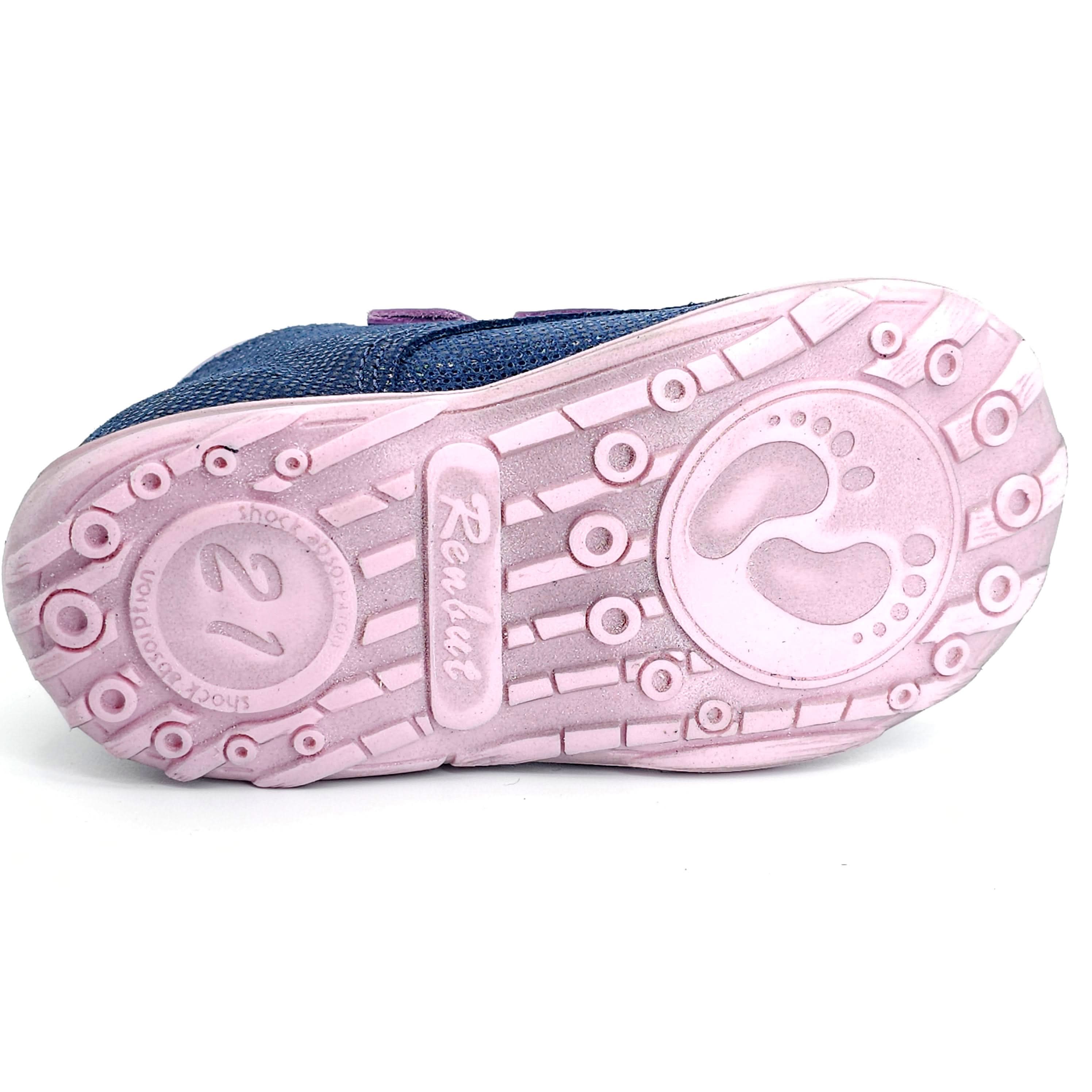 Girls Double Velcro Shoe In Navy And Purple