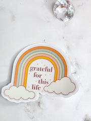 Grateful For This Life Boho Rainbow Sticker