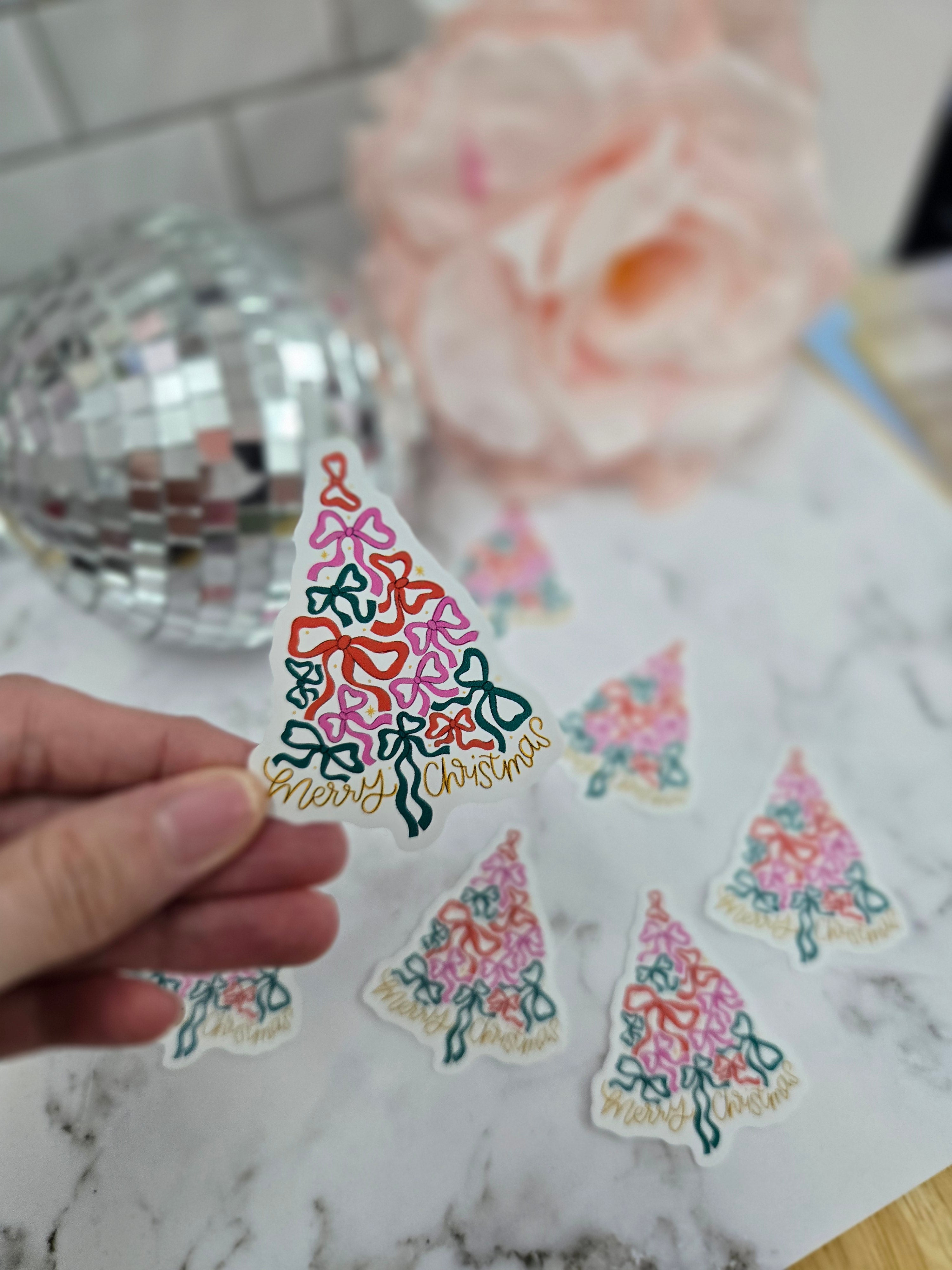Merry Christmas Bow Tree Sticker