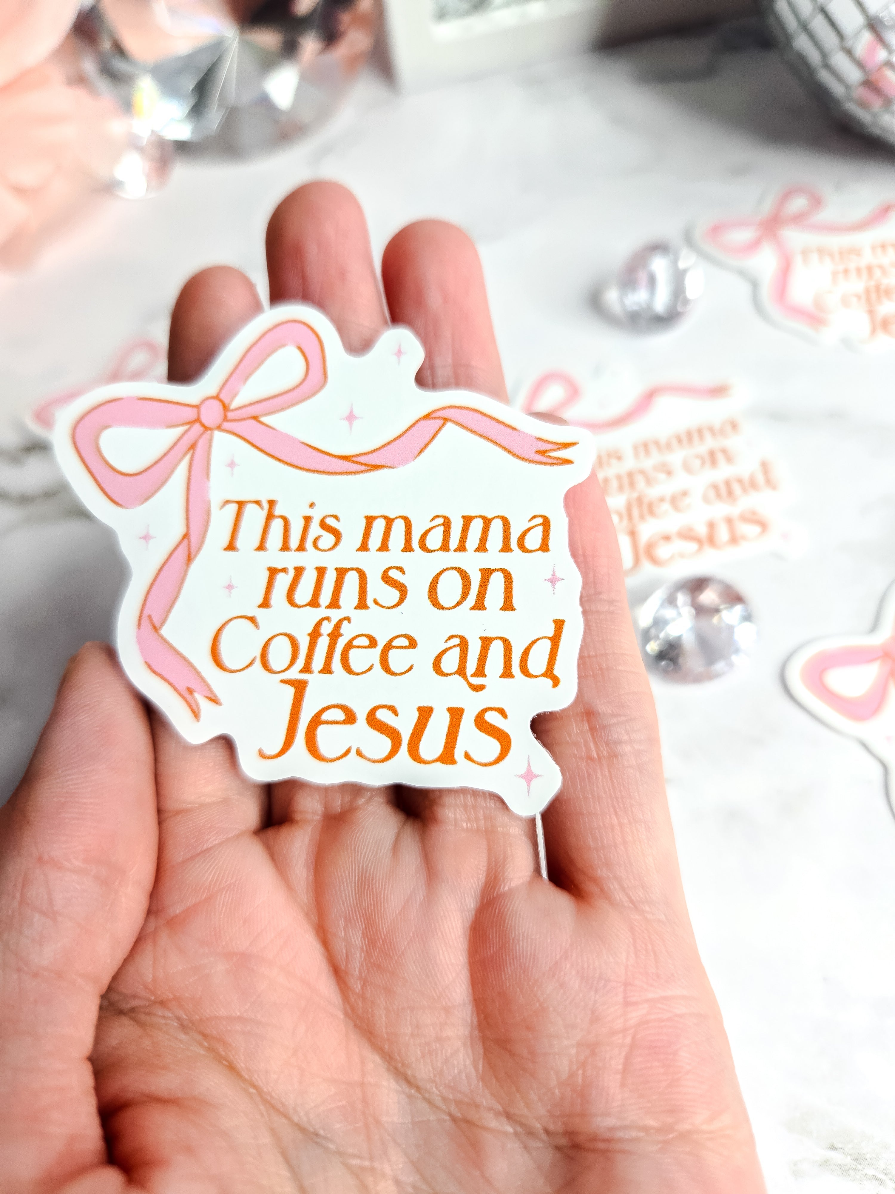 This Mama Runs On Coffee And Jesus Sticker