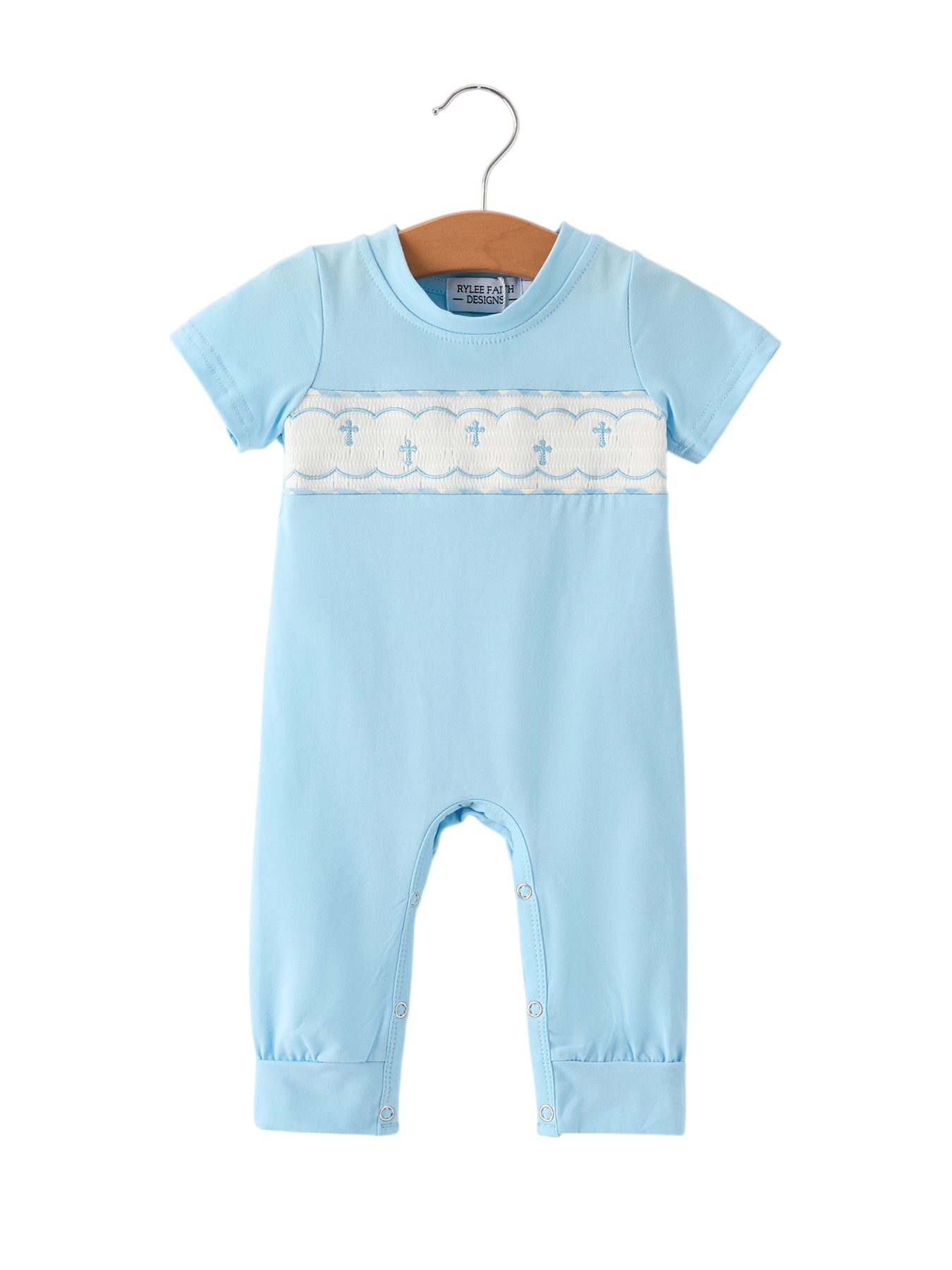 Blue Smocked Church Christ Bishop Christening Toddler Boys' Romper