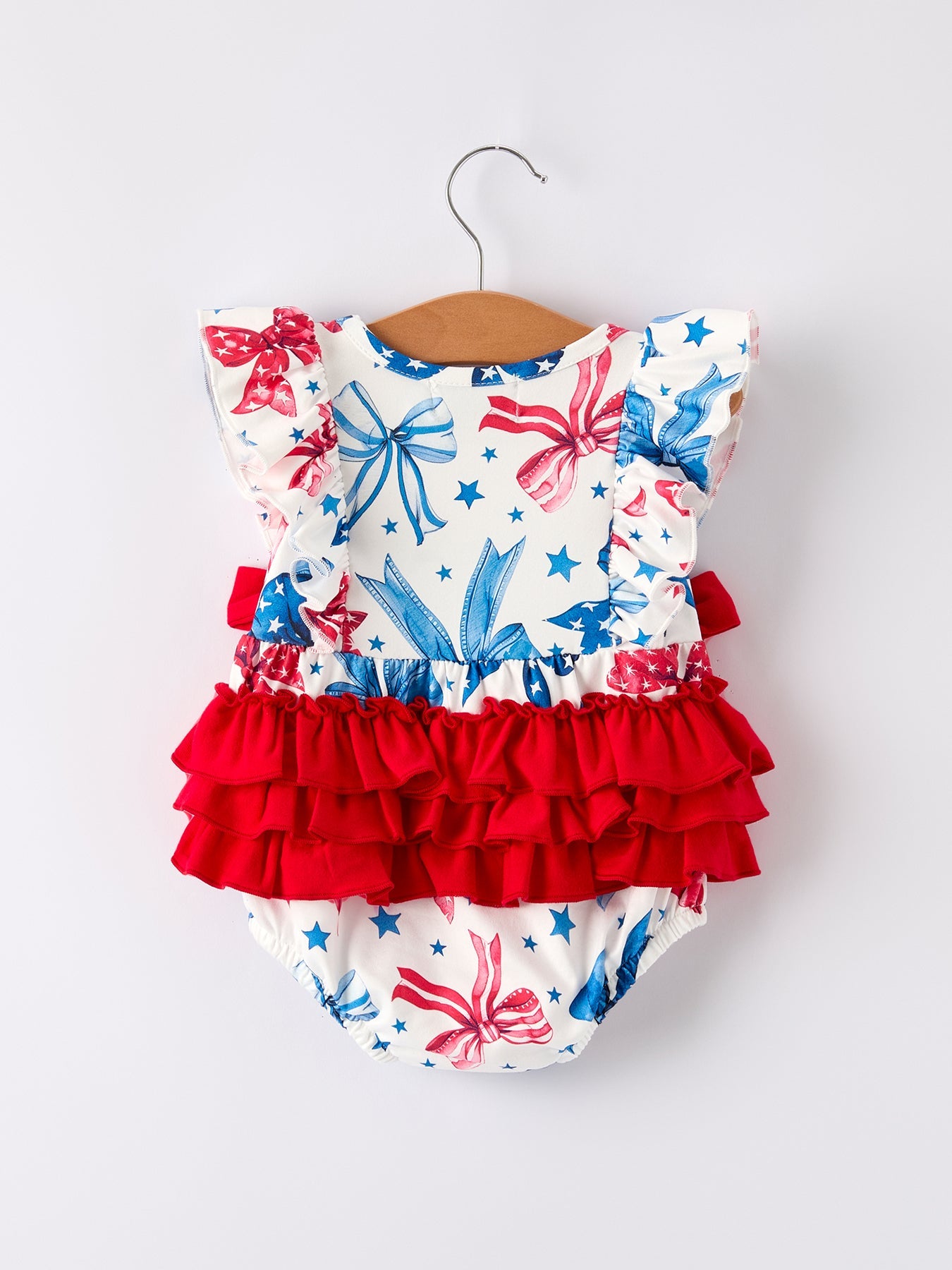 4th Of July Bow Print Girls Romper
