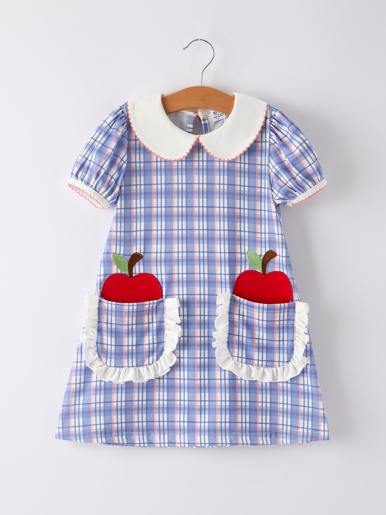 Back To School Pocket Applique Check Girls Dress