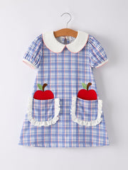 Back To School Pocket Applique Check Girls Dress