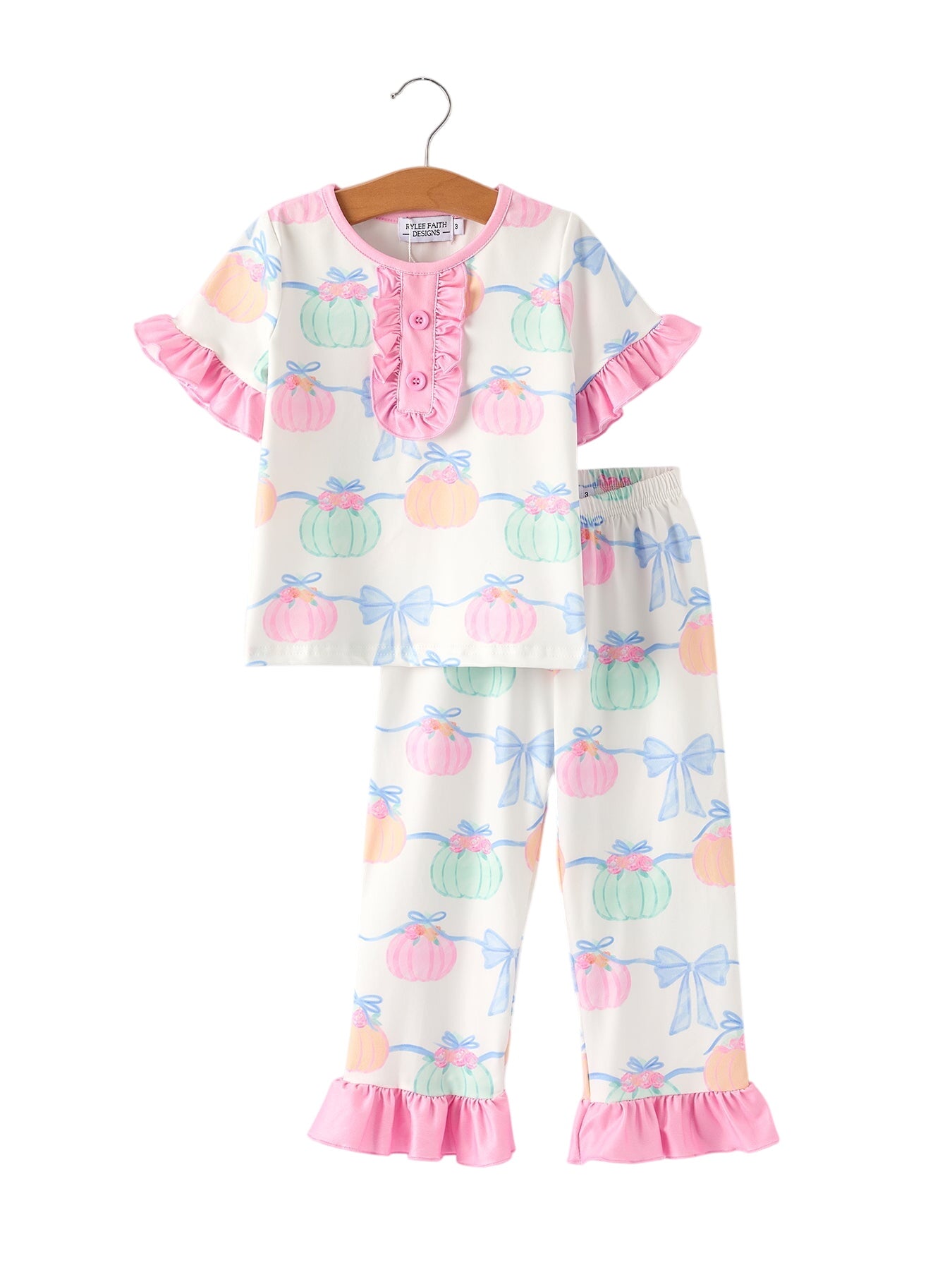 Fall Halloween & Thanksgiving Short Sleeve Ruffled Milk Silk Girls Pajamas