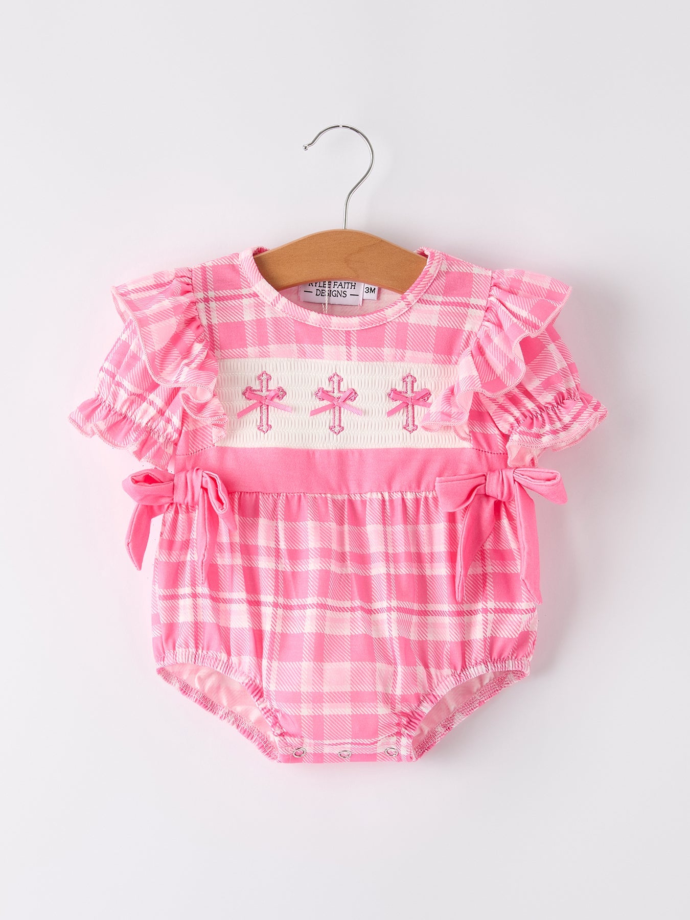 Pink Plaid Smocked Church Christ Bishop Christening Romper