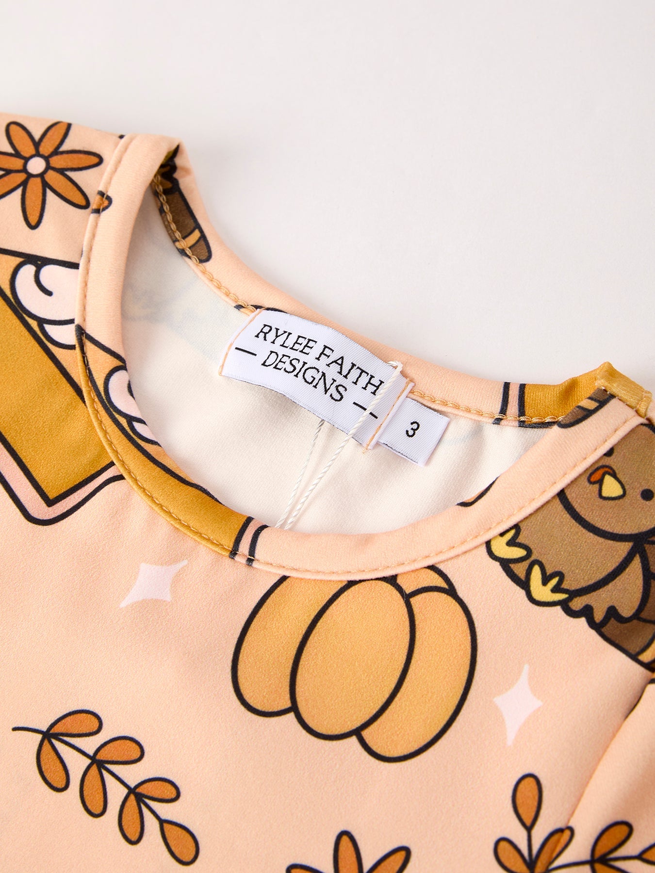 Thanksgiving Day Turkey Pie Print Ruffle Sleeve Fun Dress