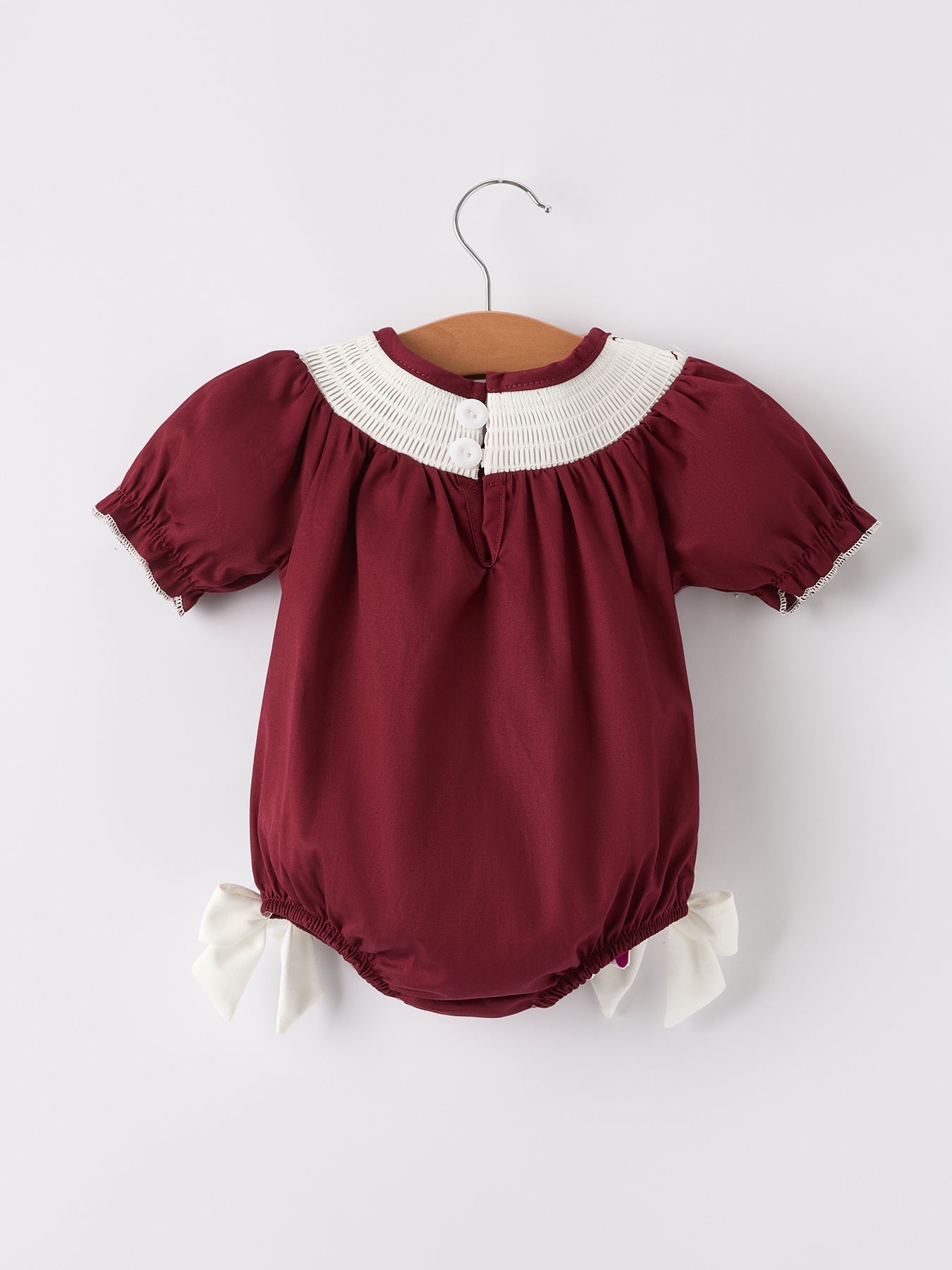 Dark Red Smocked Church Christ Bishop Christening  Girls Romper