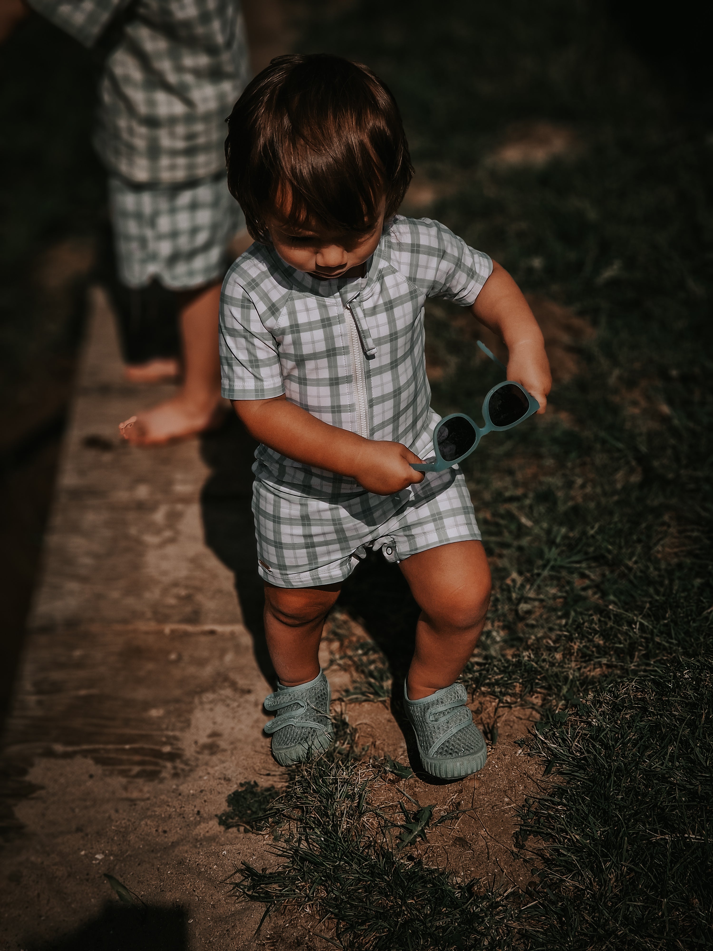 Short Sleeve Rashguard Swimsuit | Upf + Recycled - Fern Plaid