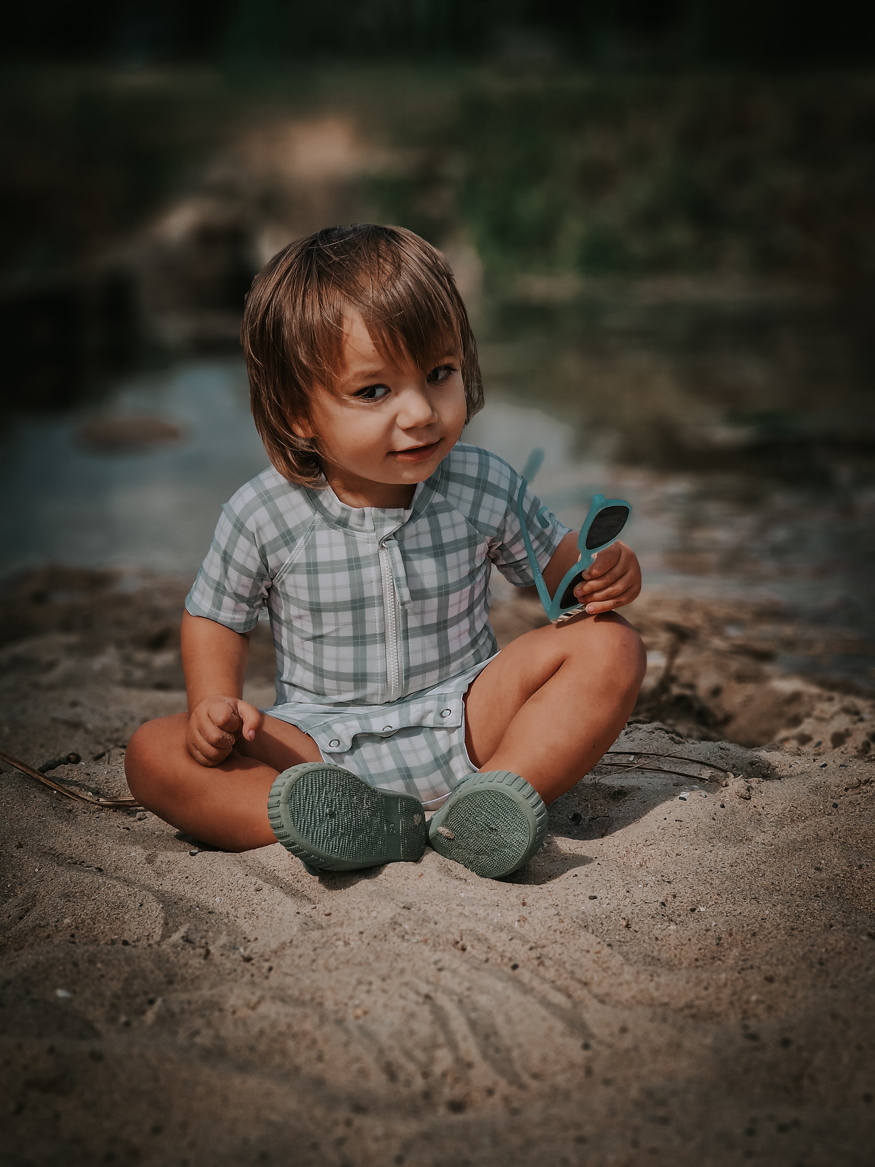 Short Sleeve Rashguard Swimsuit | Upf + Recycled - Fern Plaid