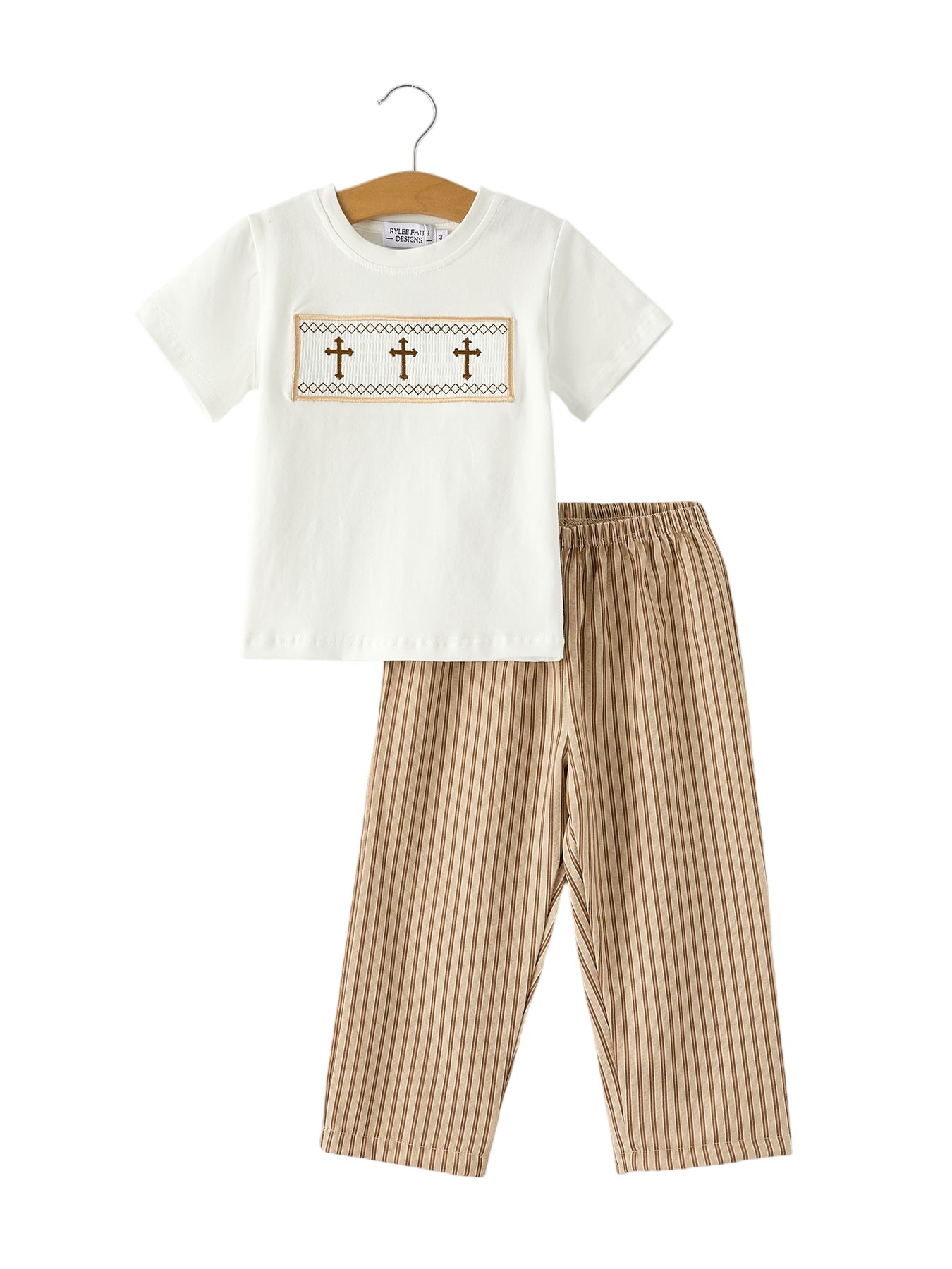 Stripe Smocked Church Christ Bishop Christening Toddler Boys'set