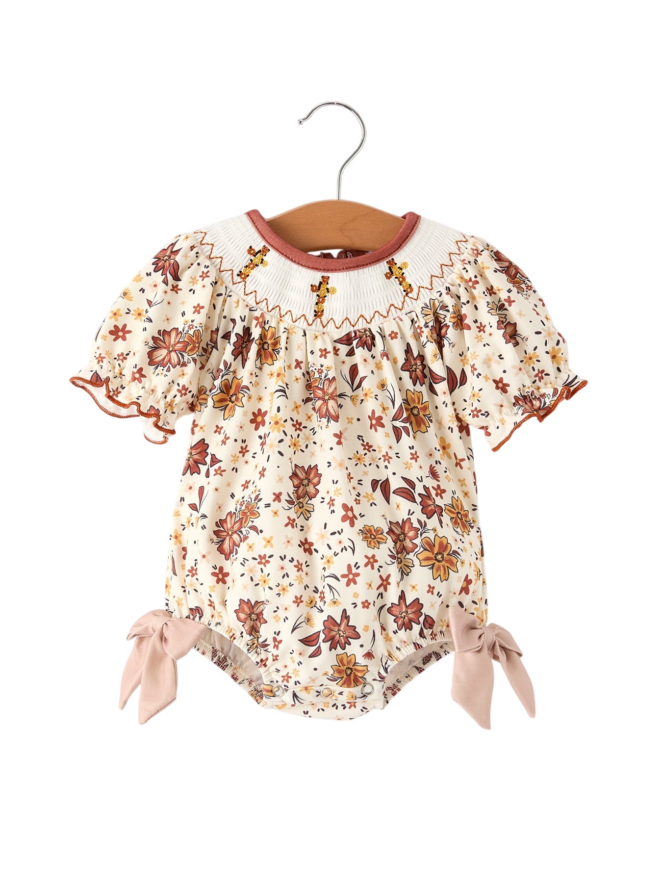 Colorful Floral Smocked Church Christ Bishop Christening Baby Girl Romper