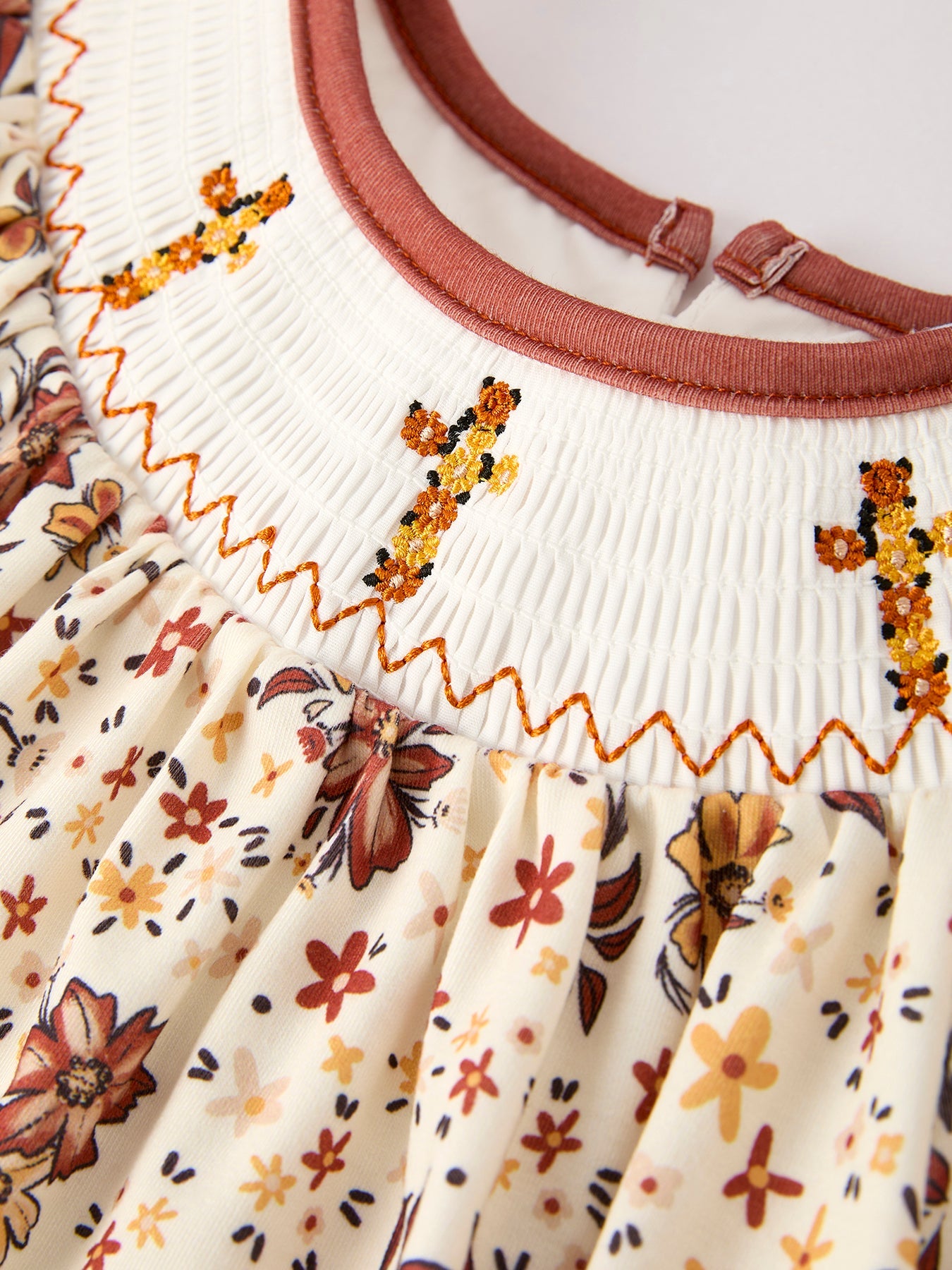 Colorful Floral Smocked Church Christ Bishop Christening Girl Dress