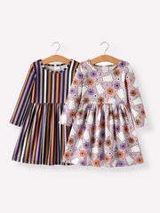 2 Piece Halloween Ghost Striped Girls Dress Set