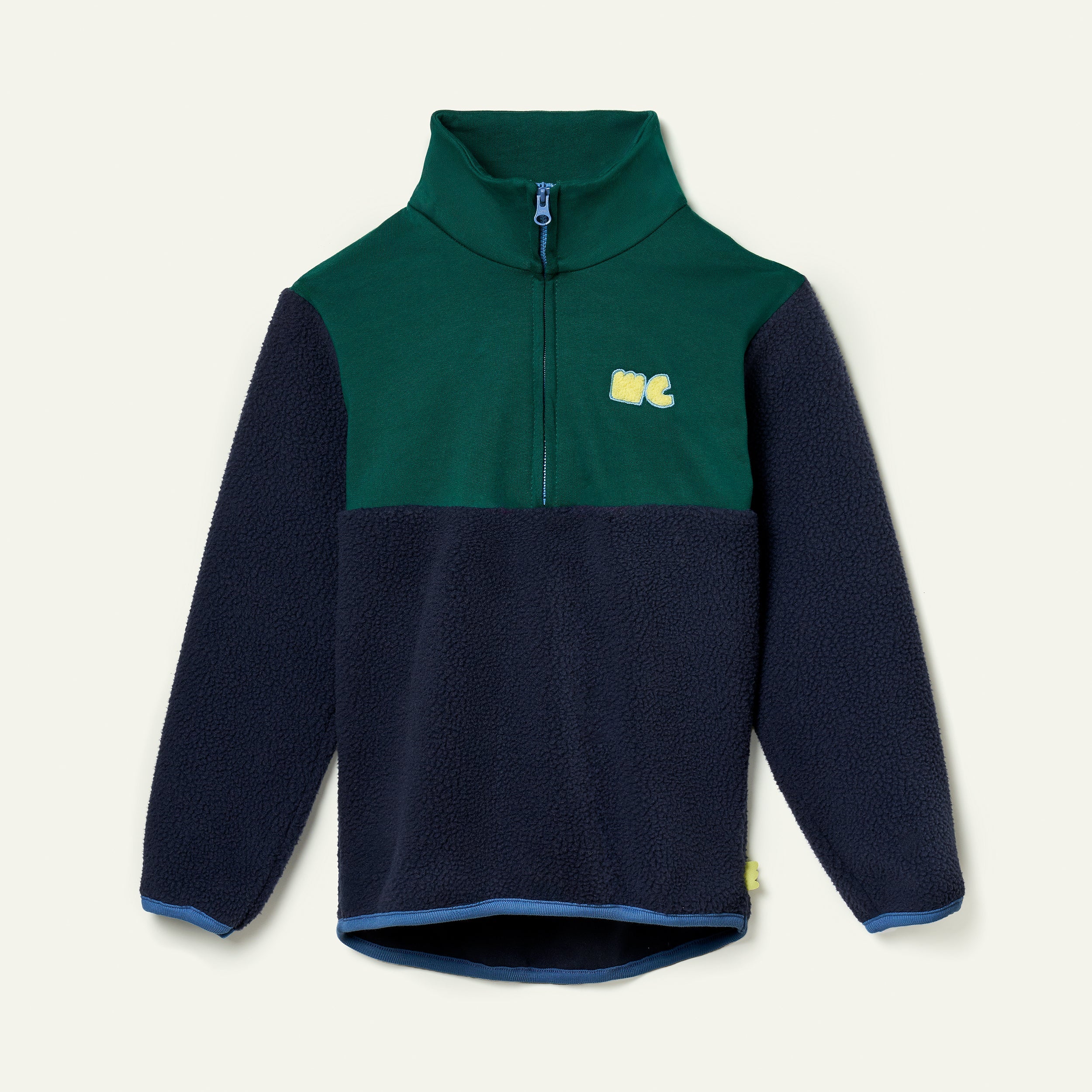 Recycled Cotton And Sherpa Navy Zip Up