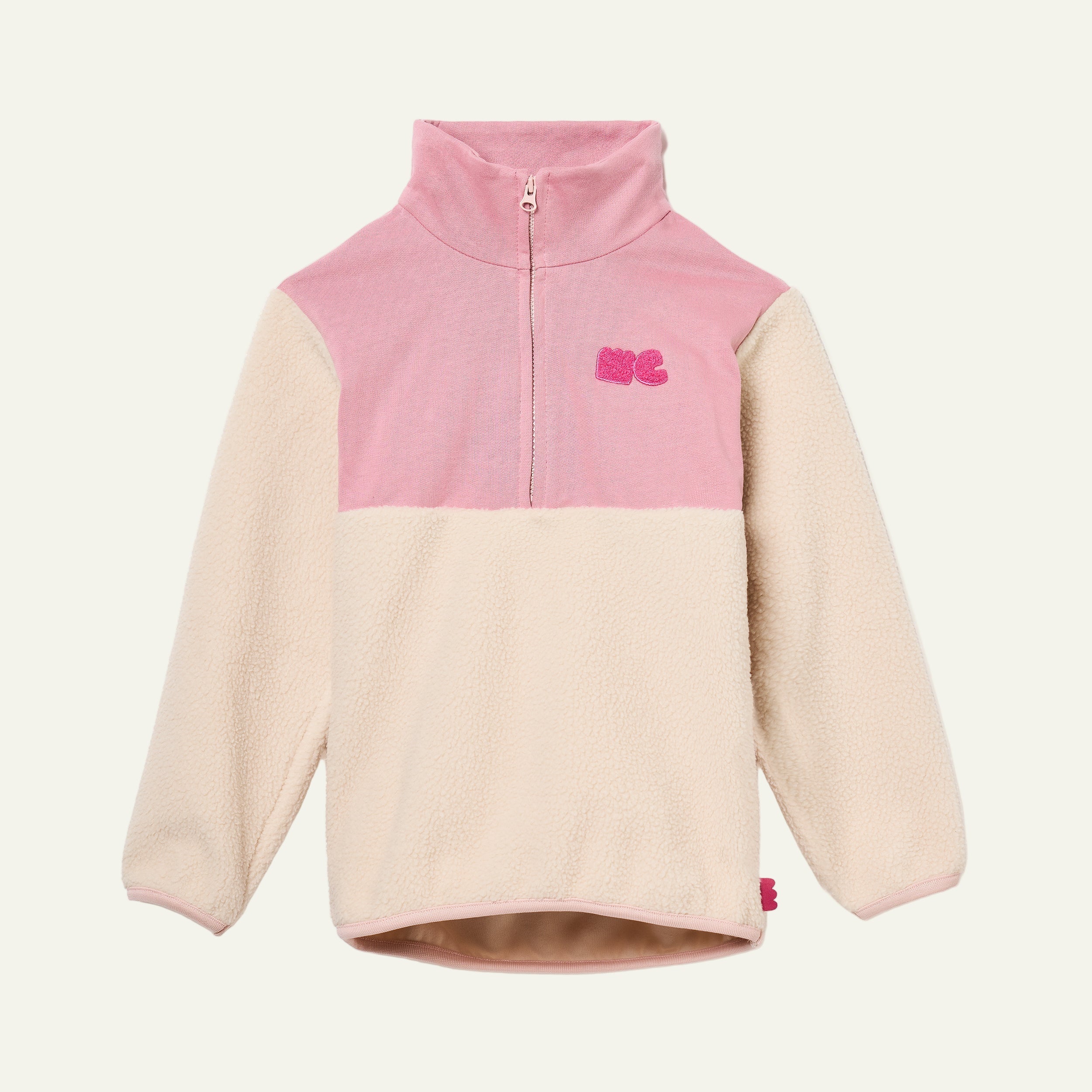 Recycled Cotton And Sherpa Pink Zip Up
