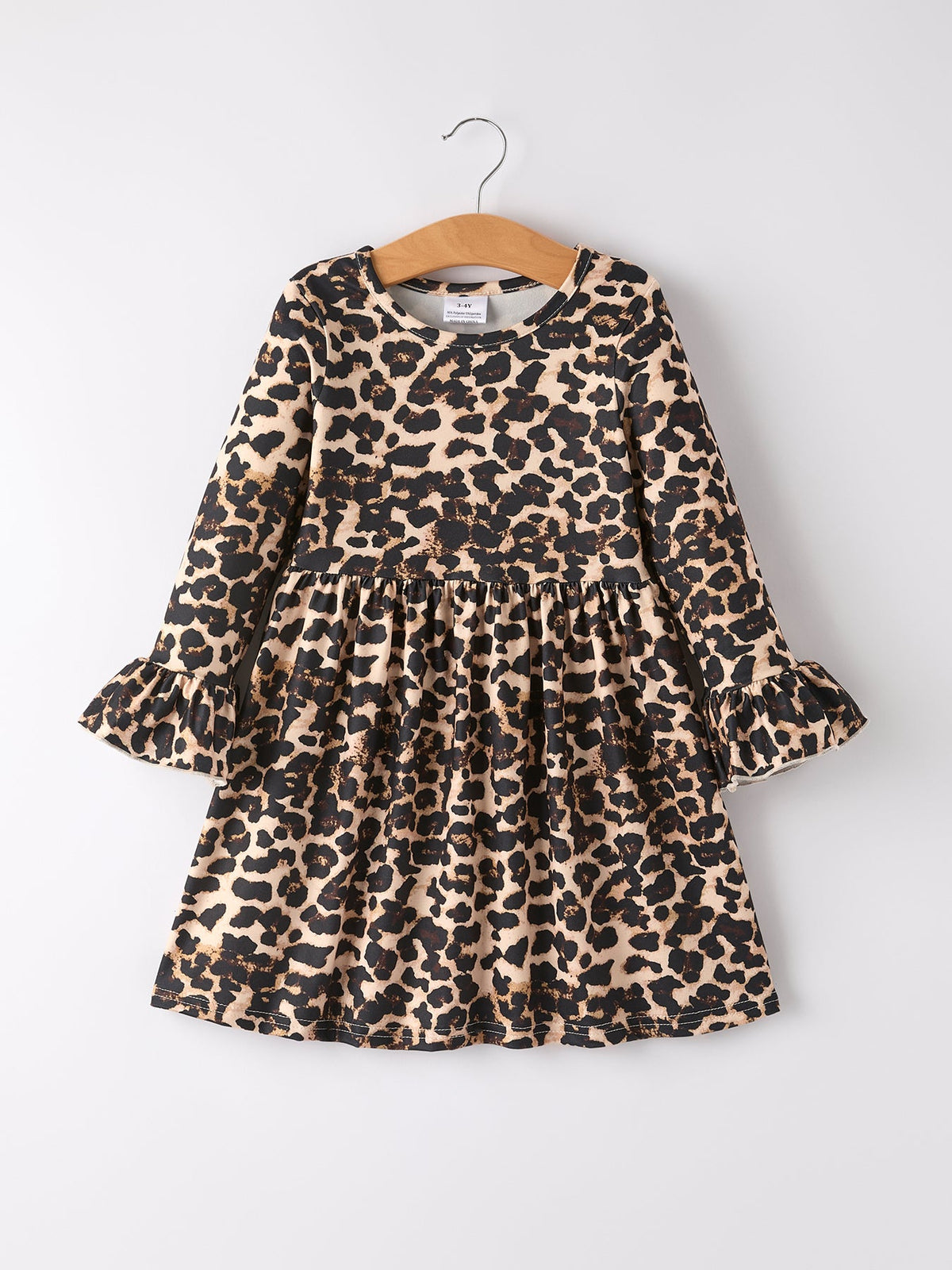 Fall Pumpkin Leopard Print Autumn Girls Ruffle Two-piece Dress