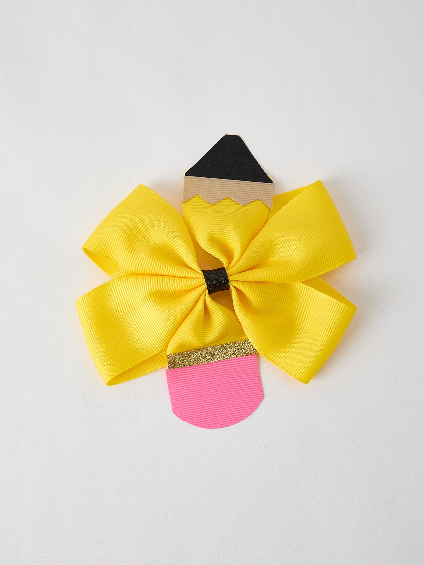 Back To School Pencil Bow 4.3 Inch Hair Clip