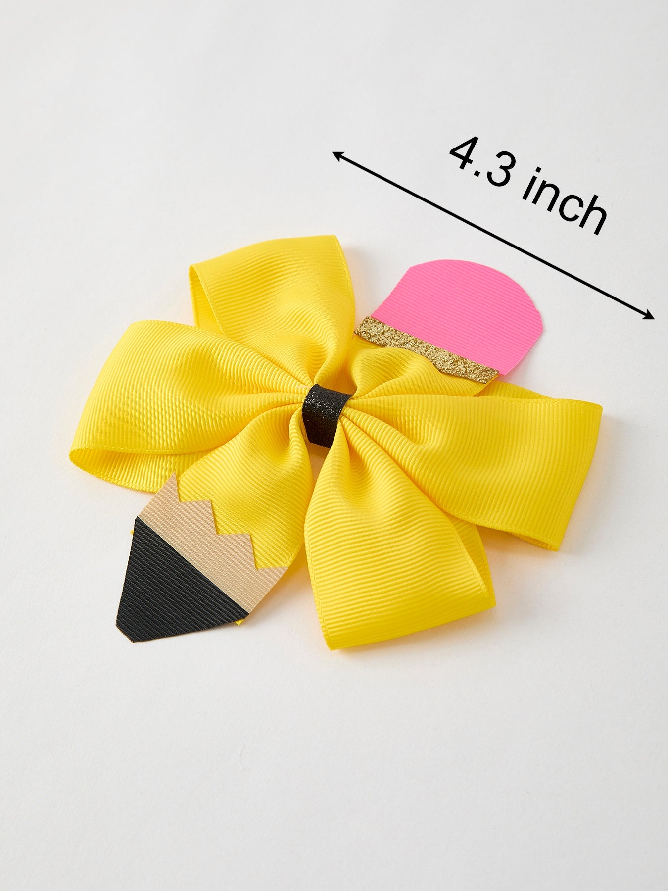 Back To School Pencil Bow 4.3 Inch Hair Clip