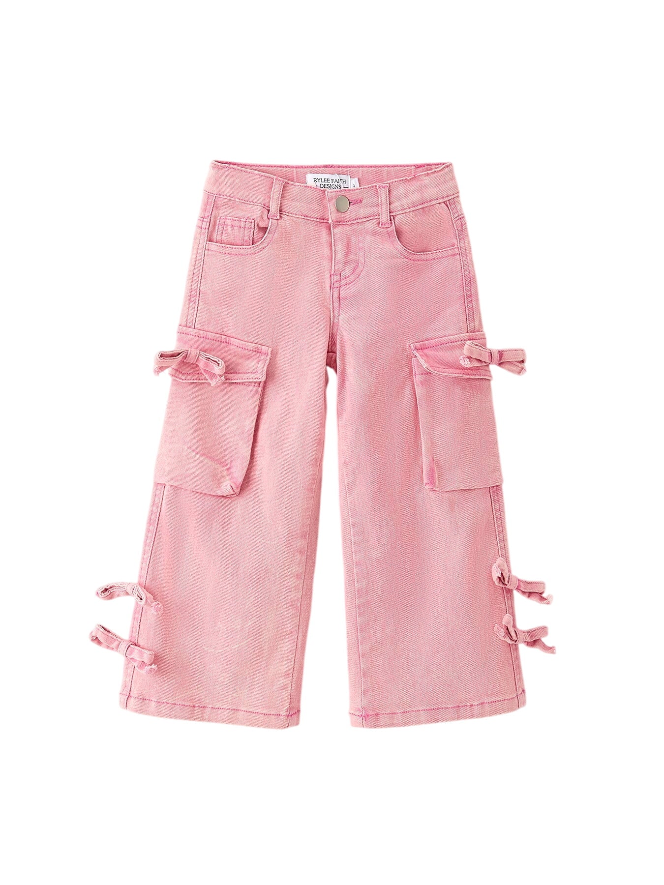 Pink Wide-leg Denim Pants With Pockets