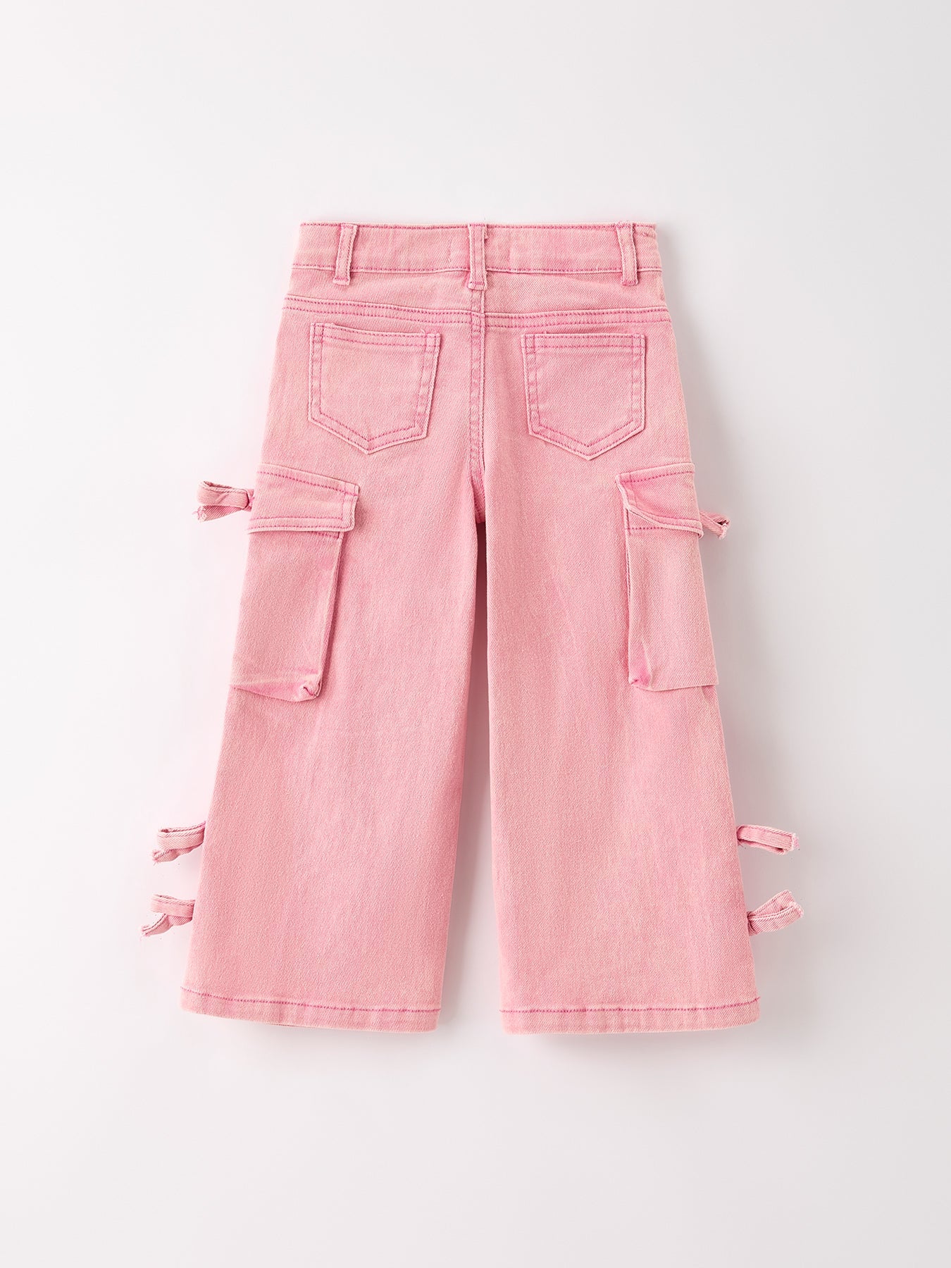 Pink Wide-leg Denim Pants With Pockets