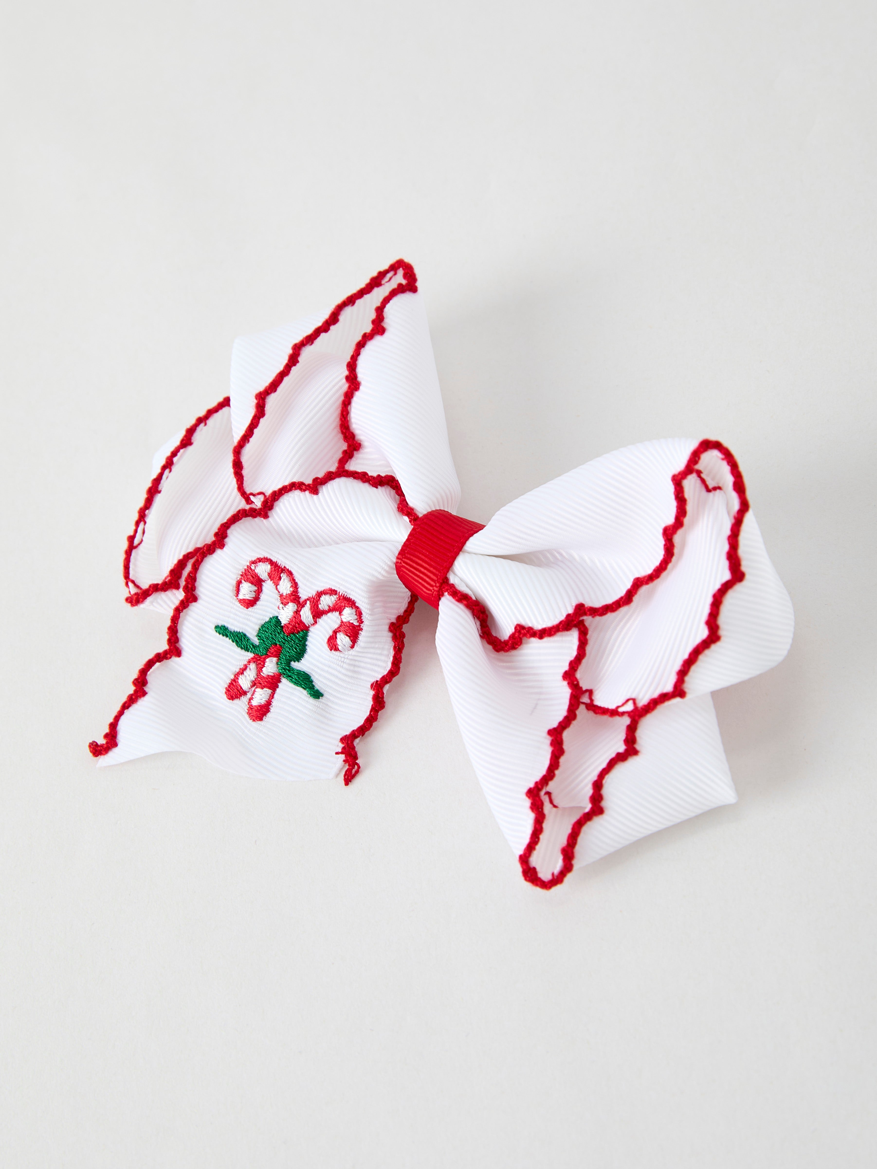 Christmas Candy Cane Embroidered Bow Hair Clip