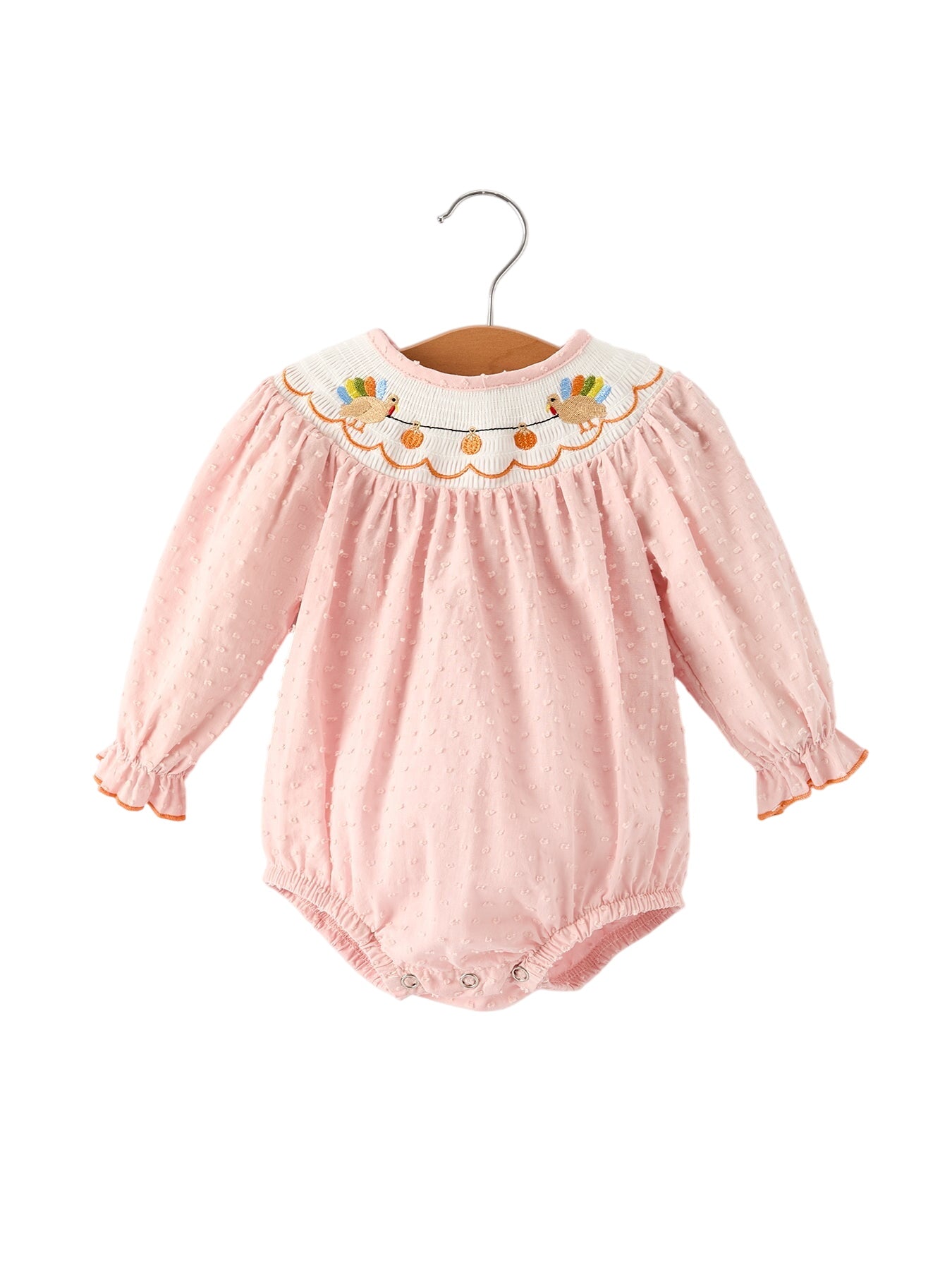 Fall Thanksgiving& Halloween Chicken Pumpkin Smock Embroidery Baby Girl Romper