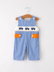 Fall Thanksgiving & Halloween Truck Smock Embroidery Baby Boy Romper