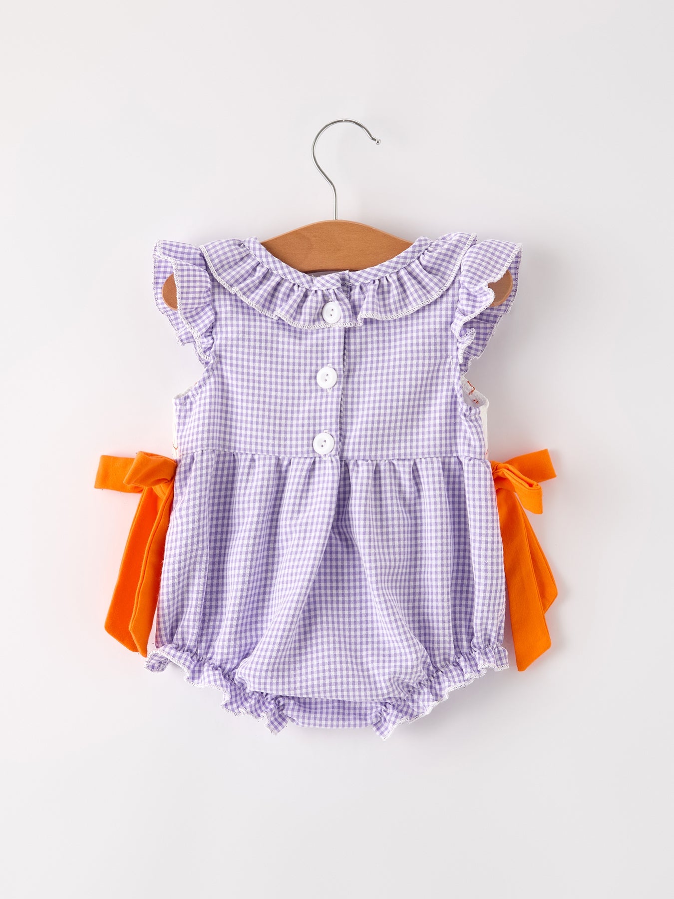 Fall Halloween Purple Balloon Pumpkin Cat Smock Embroidery Baby Girl Romper